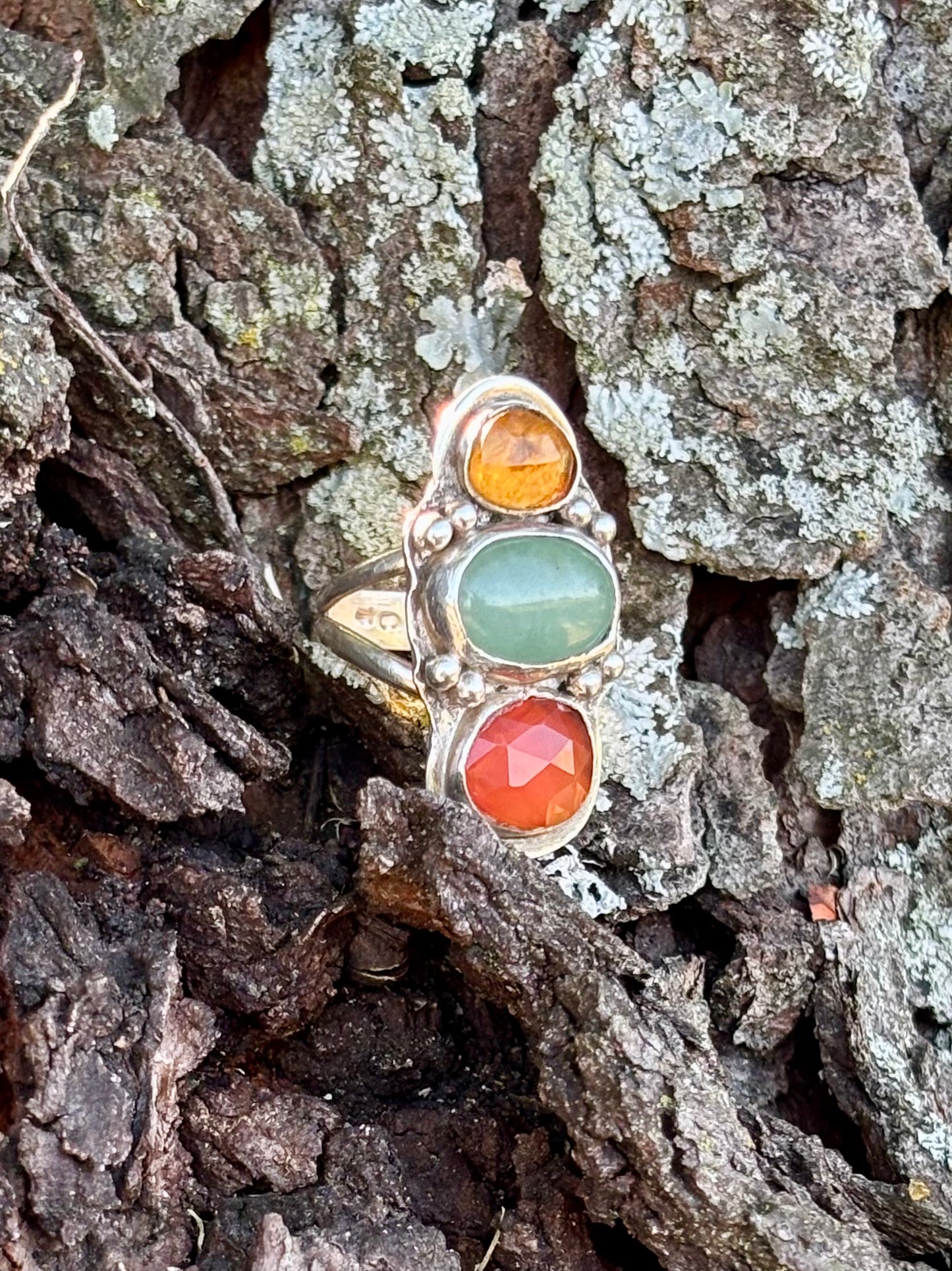 Gemstone trio ring