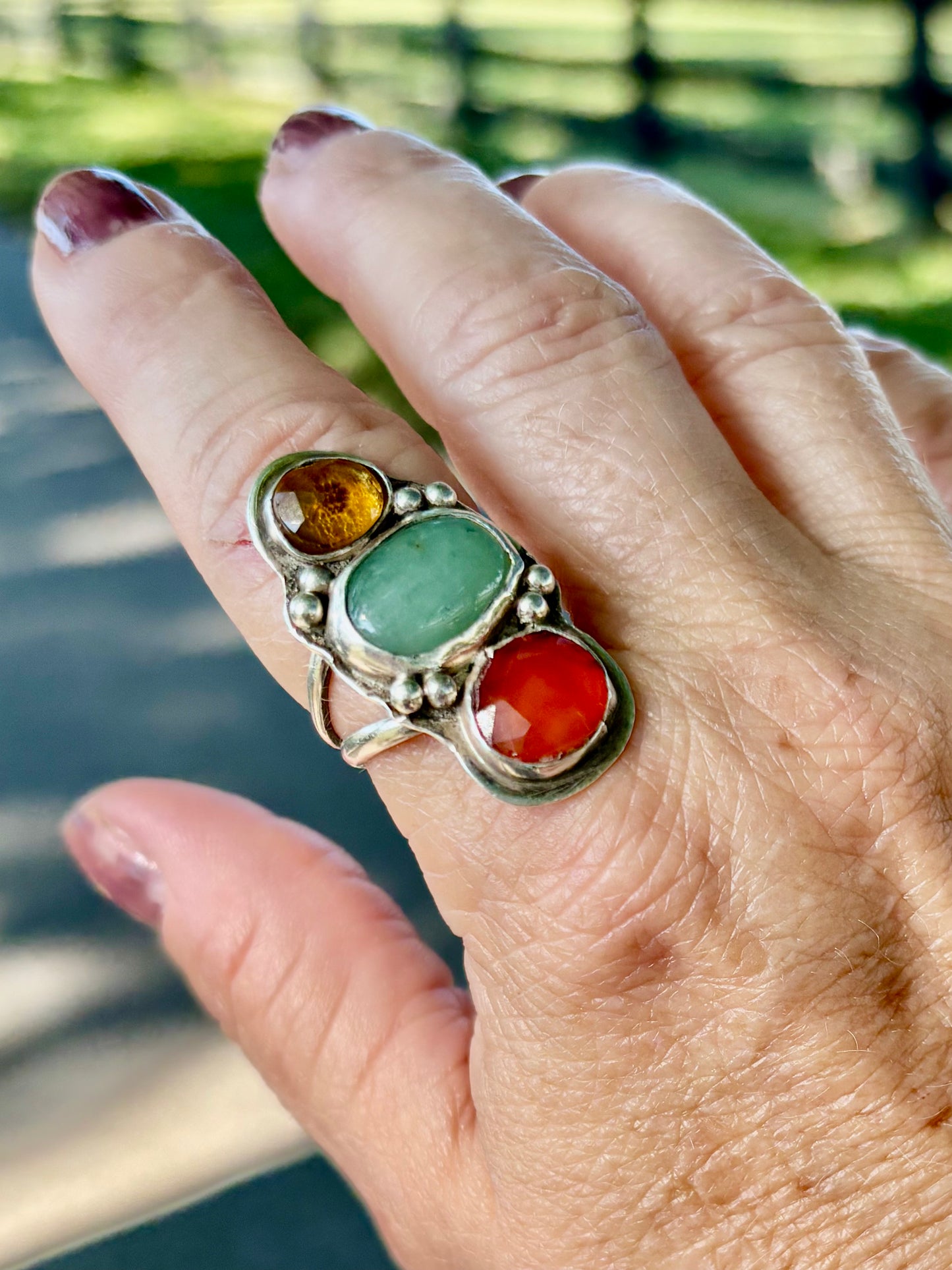Gemstone trio ring