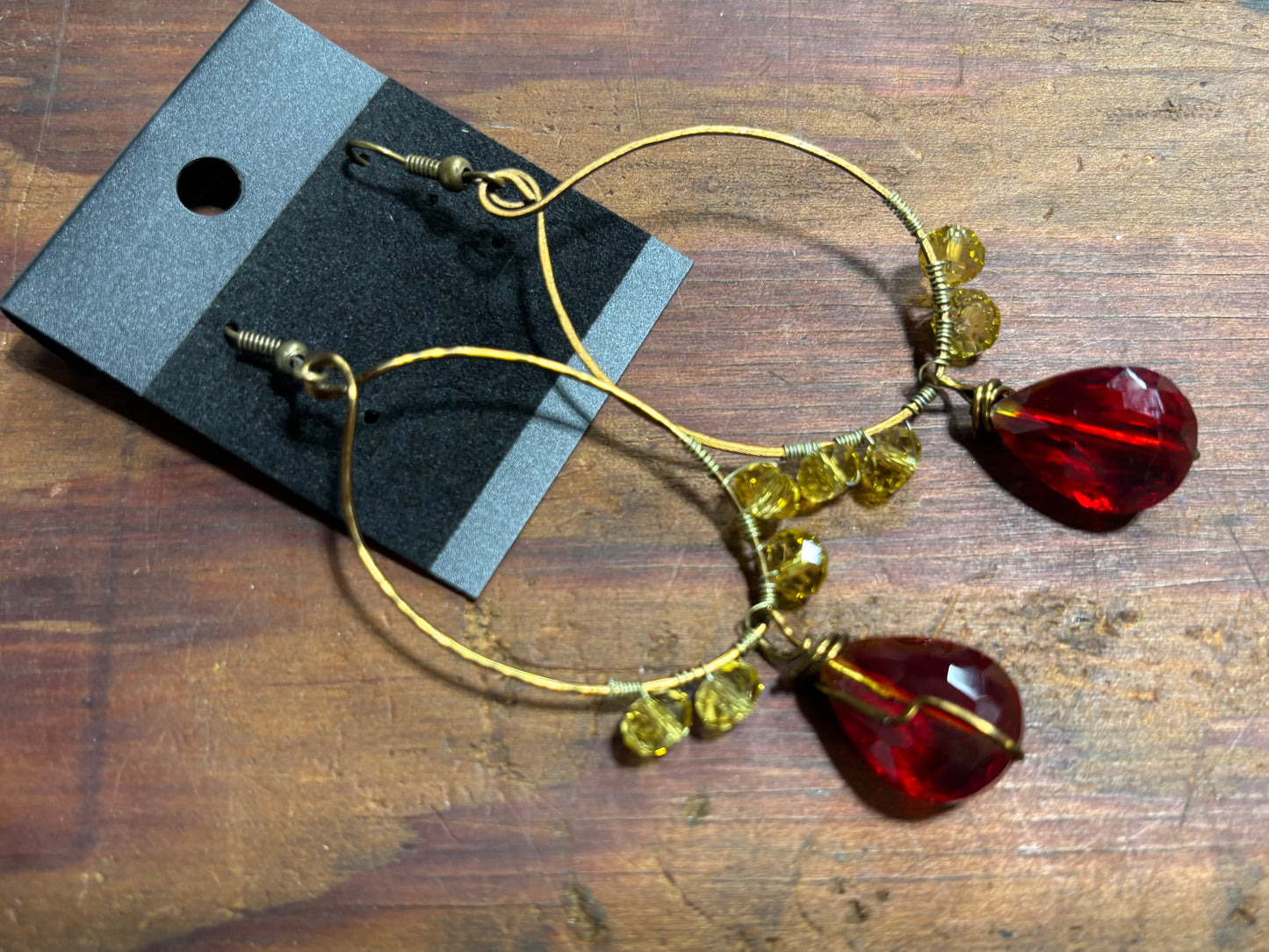Gold/Red wirewrapped earring dangle