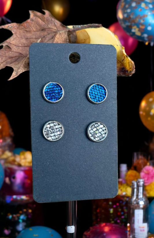 Blue and silver sparkle post earrings