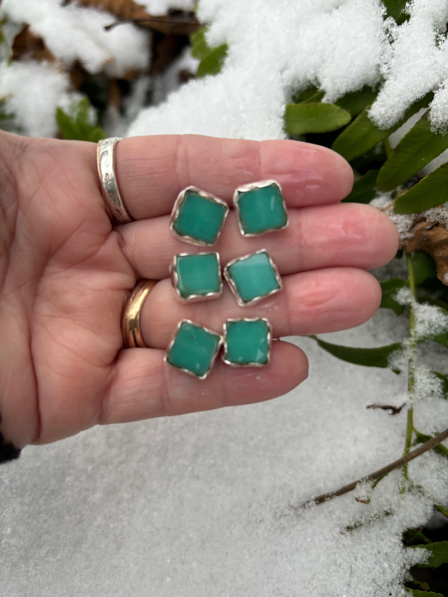 Czech Aqua glass square post earring