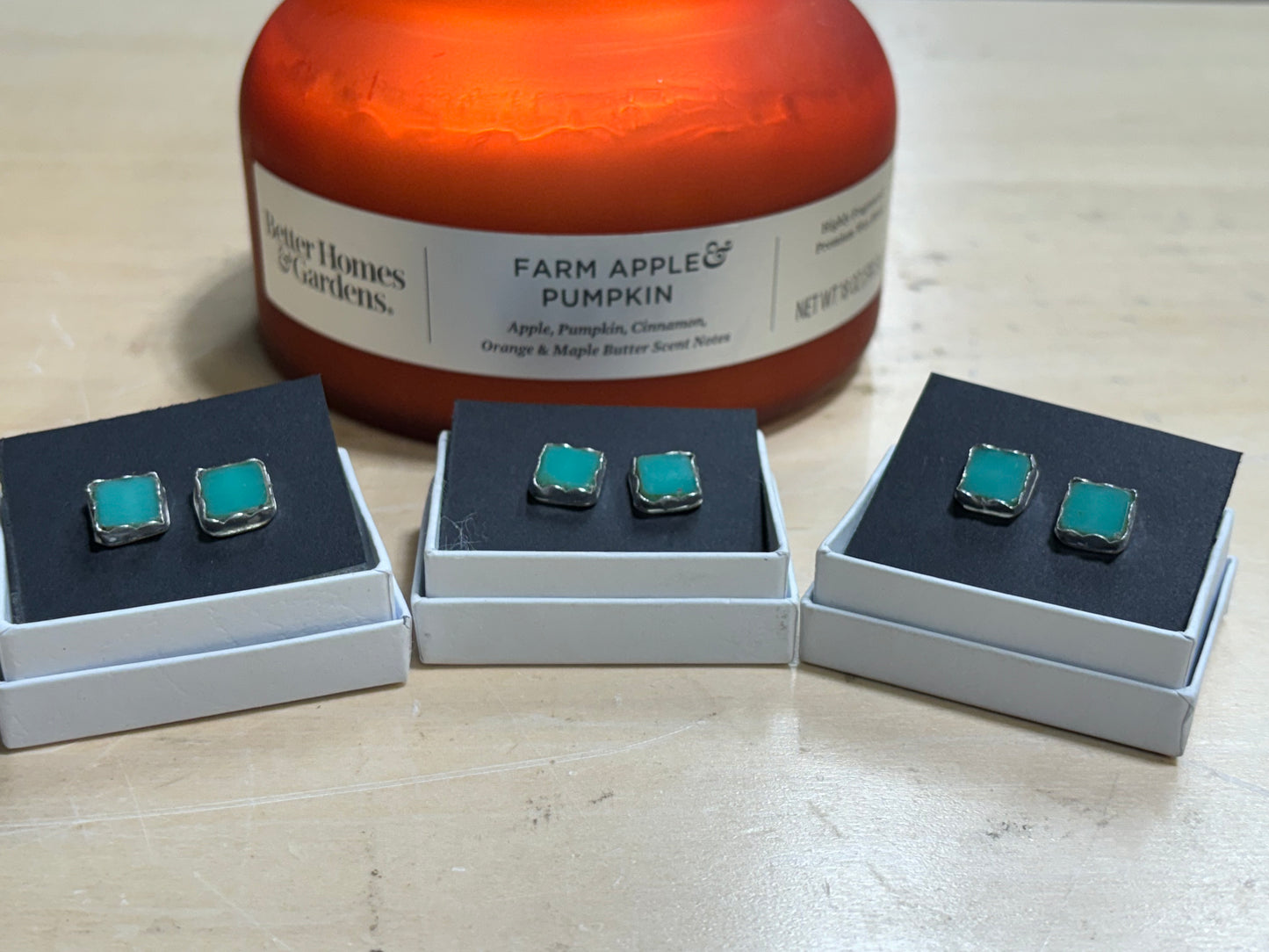 Czech Aqua glass square post earring