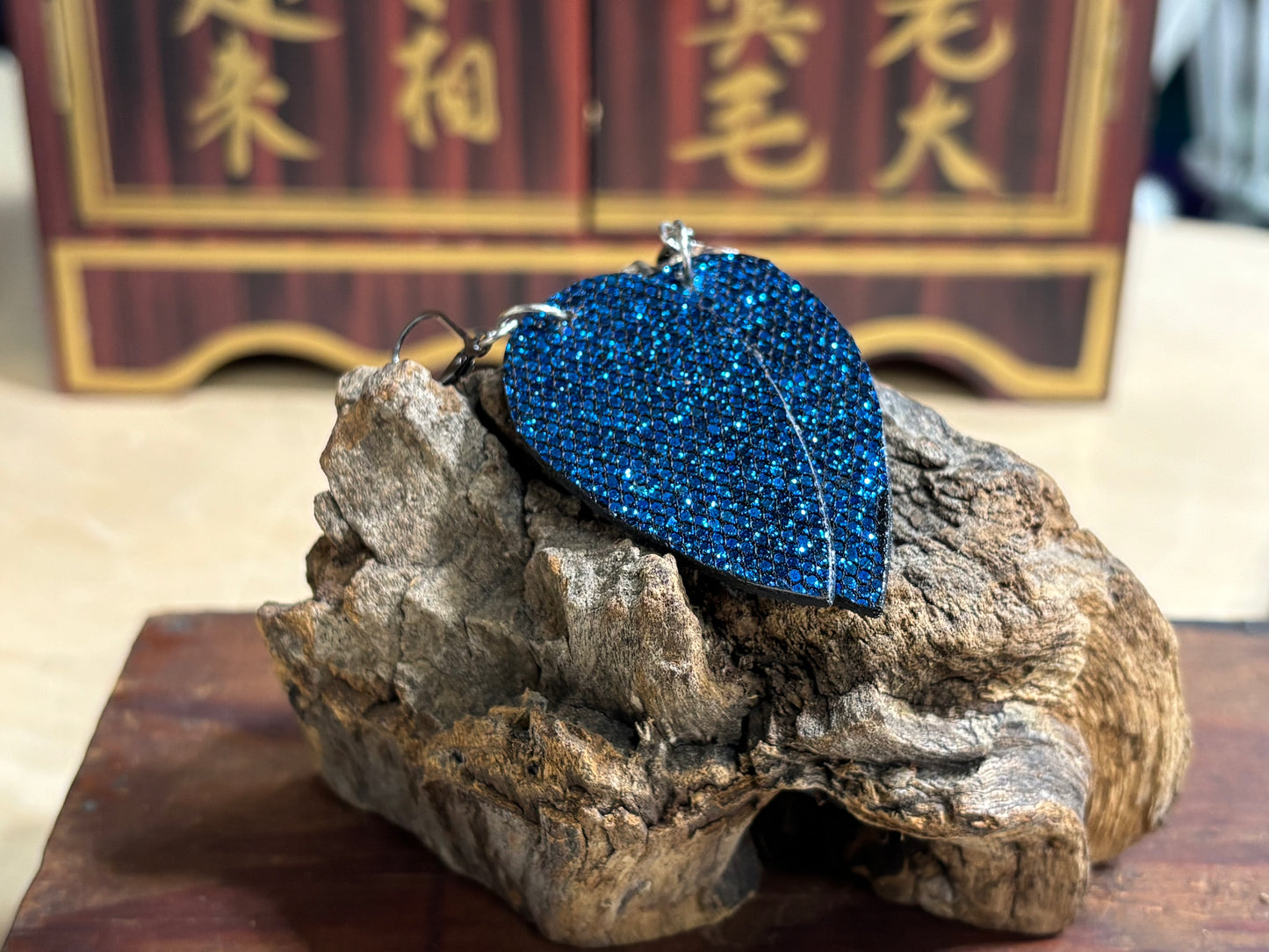 Blue glitter earrings