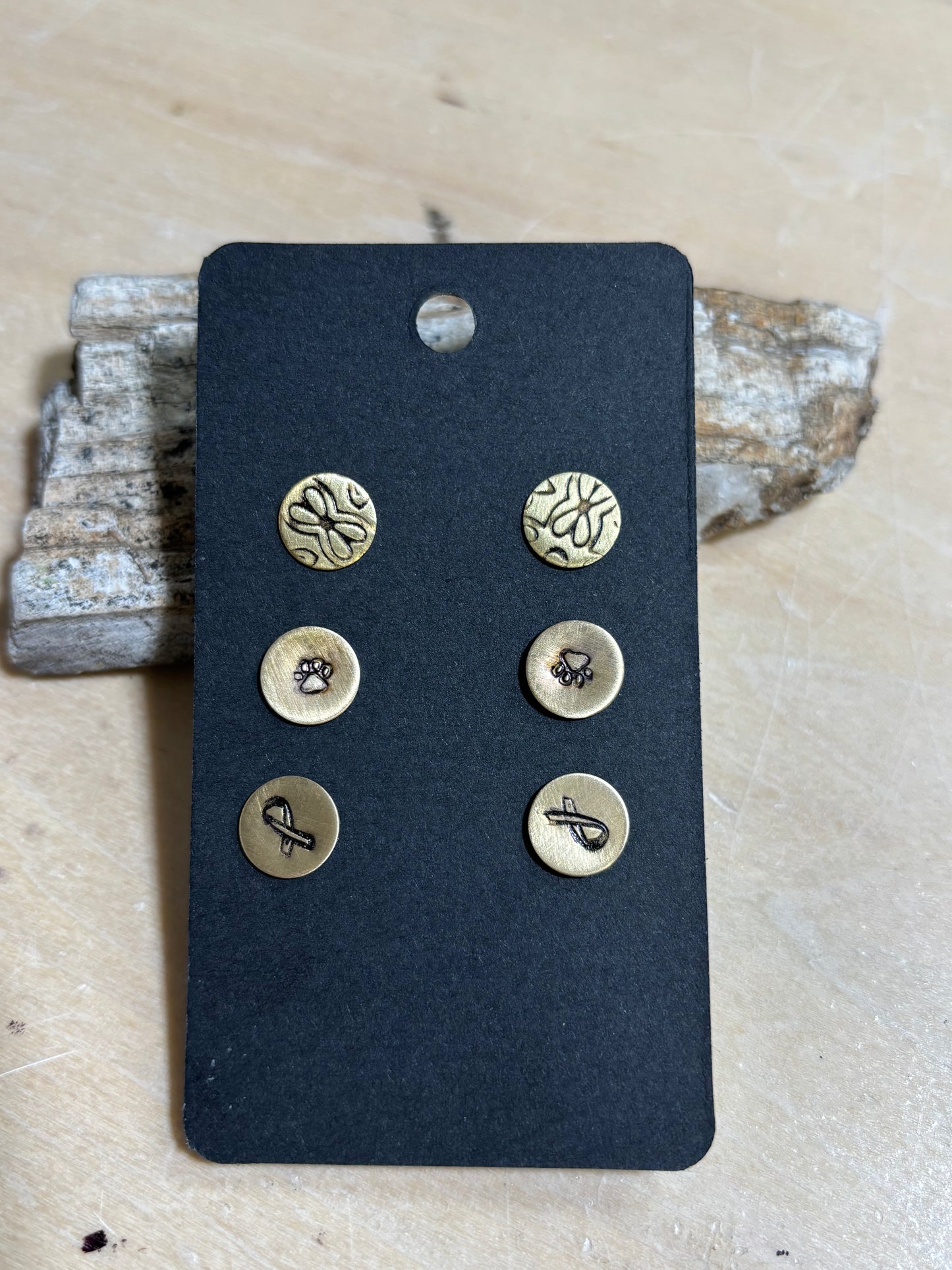 Trio Stamped copper/brass post earrings