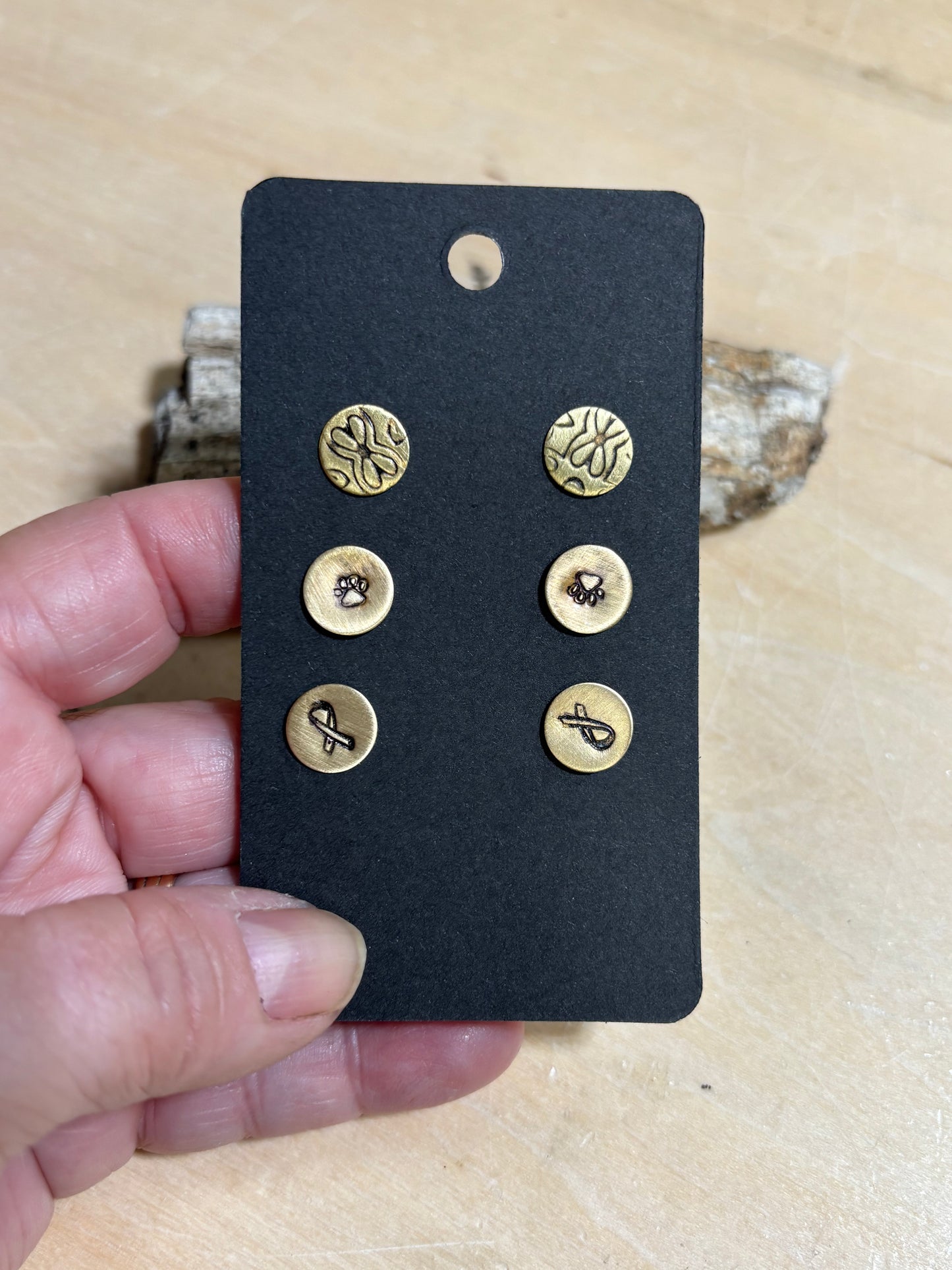 Trio Stamped copper/brass post earrings