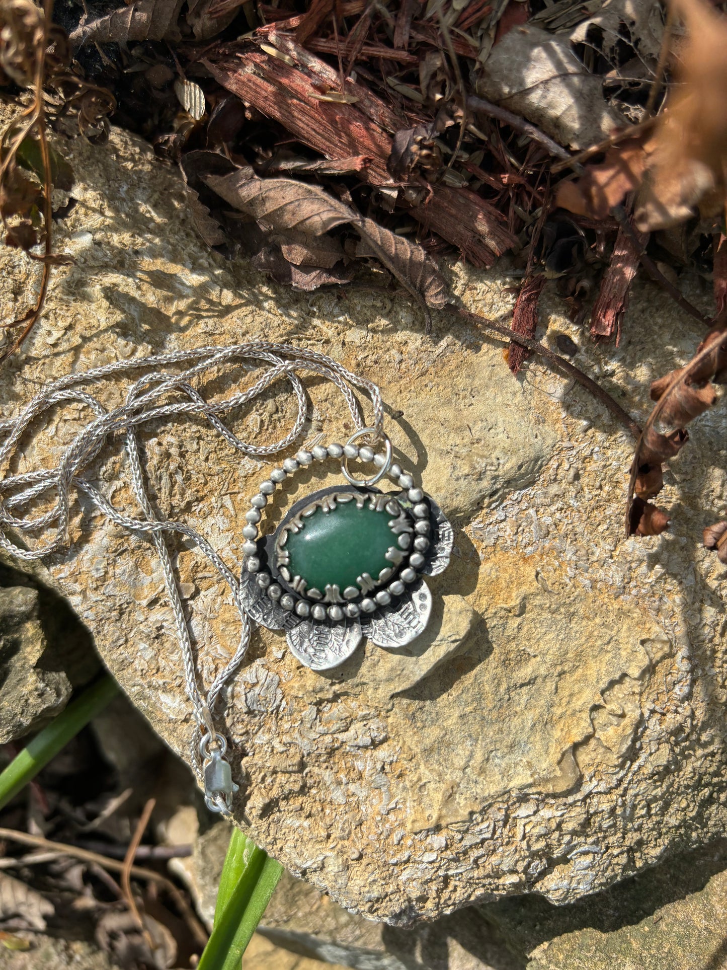 Green Aventurine stone flower necklace