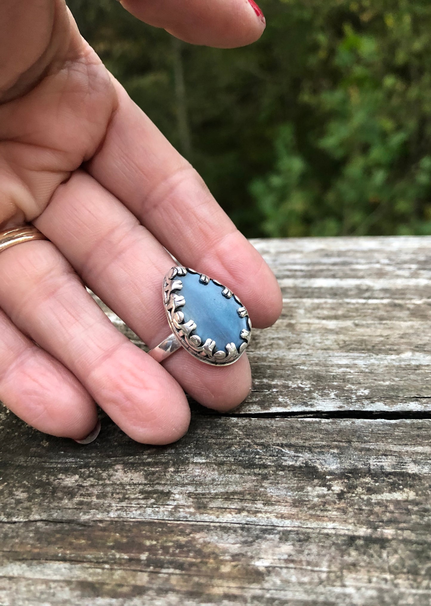 Teardrop blue shell ring - collectionsbytracy.com