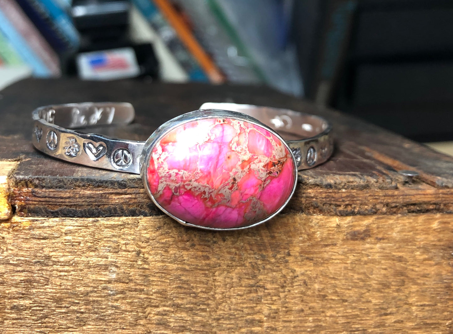 Pink agate stone bangle - collectionsbytracy.com