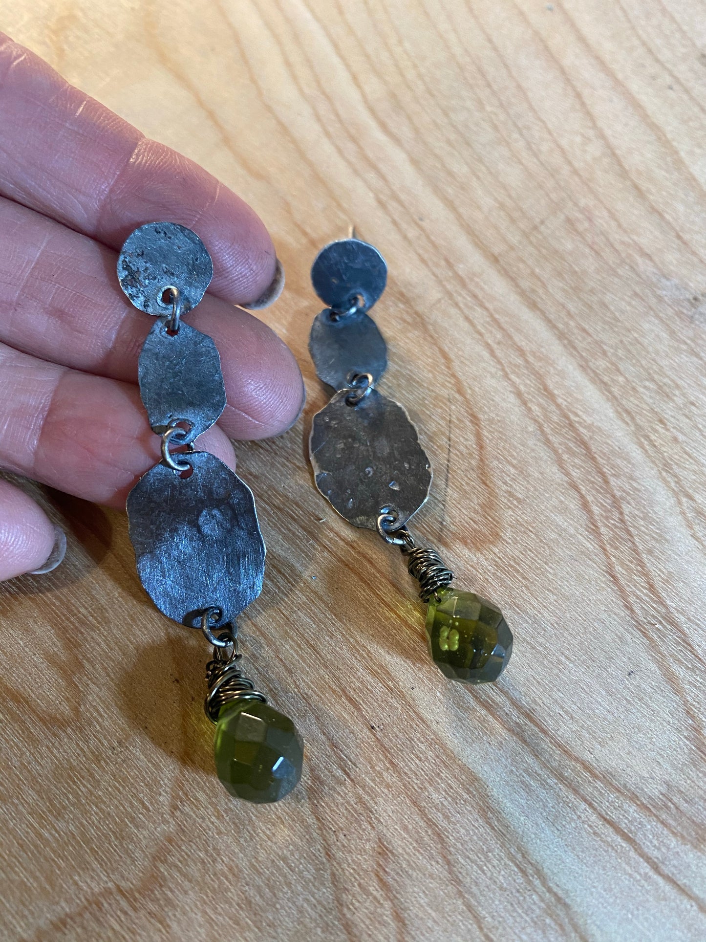 Antiqued Olive Green quartz earring - collectionsbytracy.com