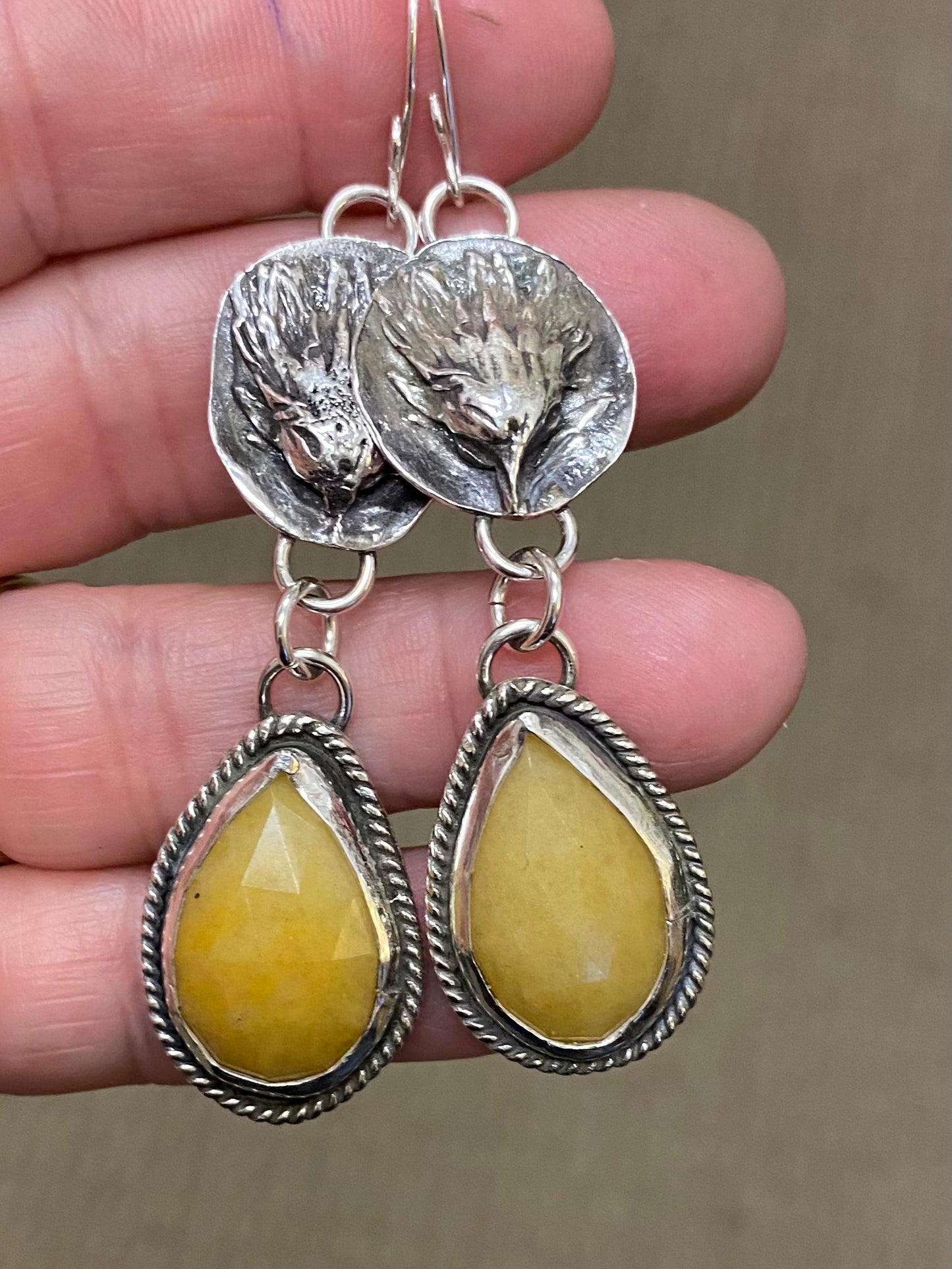 Dandelion and Yellow Aventurine stone earrings - collectionsbytracy.com