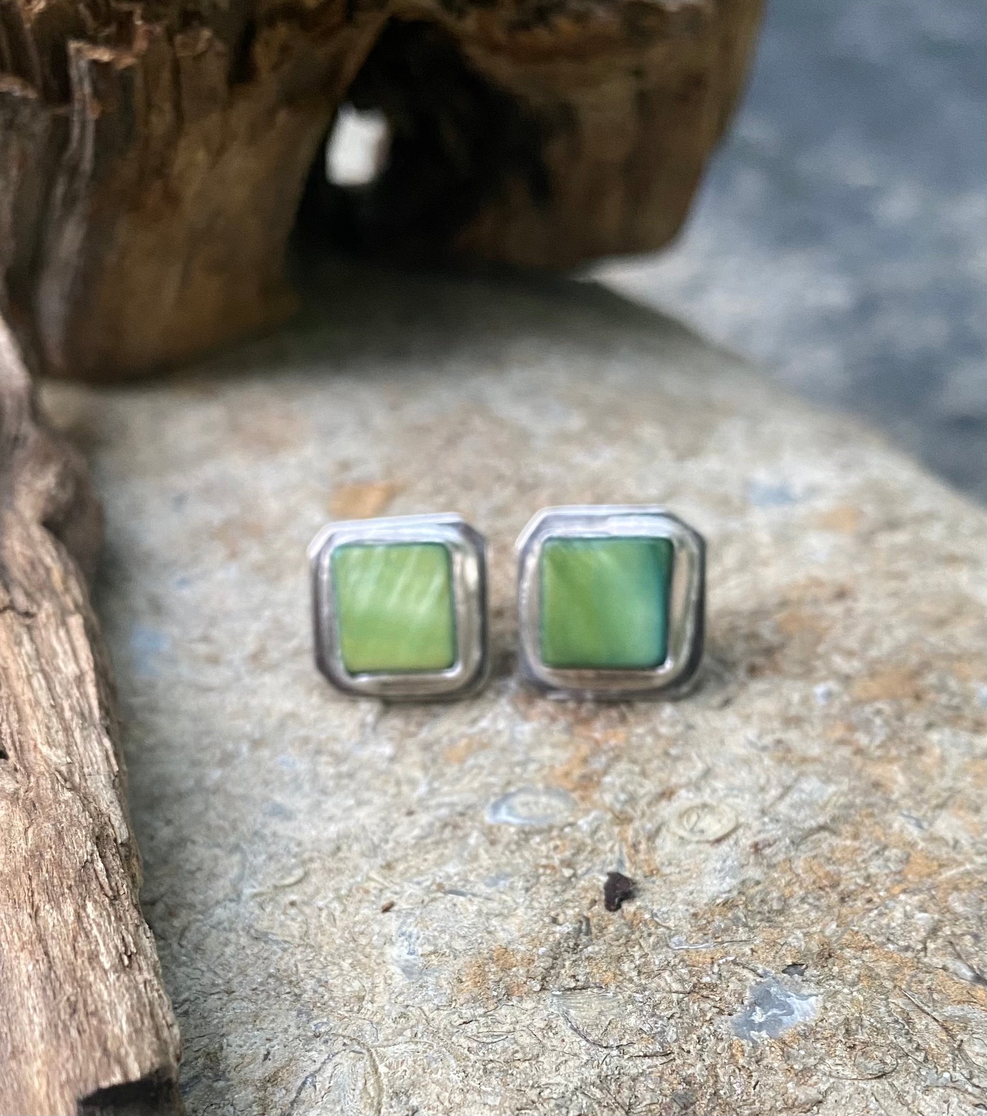 Green shell post earrings - collectionsbytracy.com