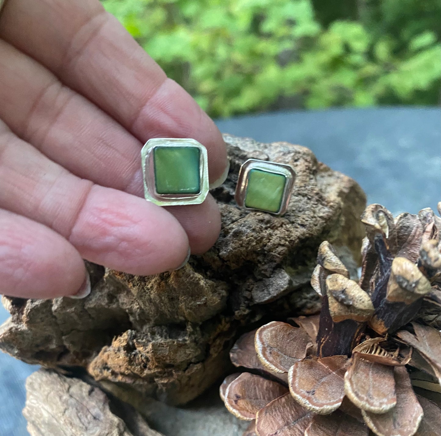 Green shell post earrings - collectionsbytracy.com