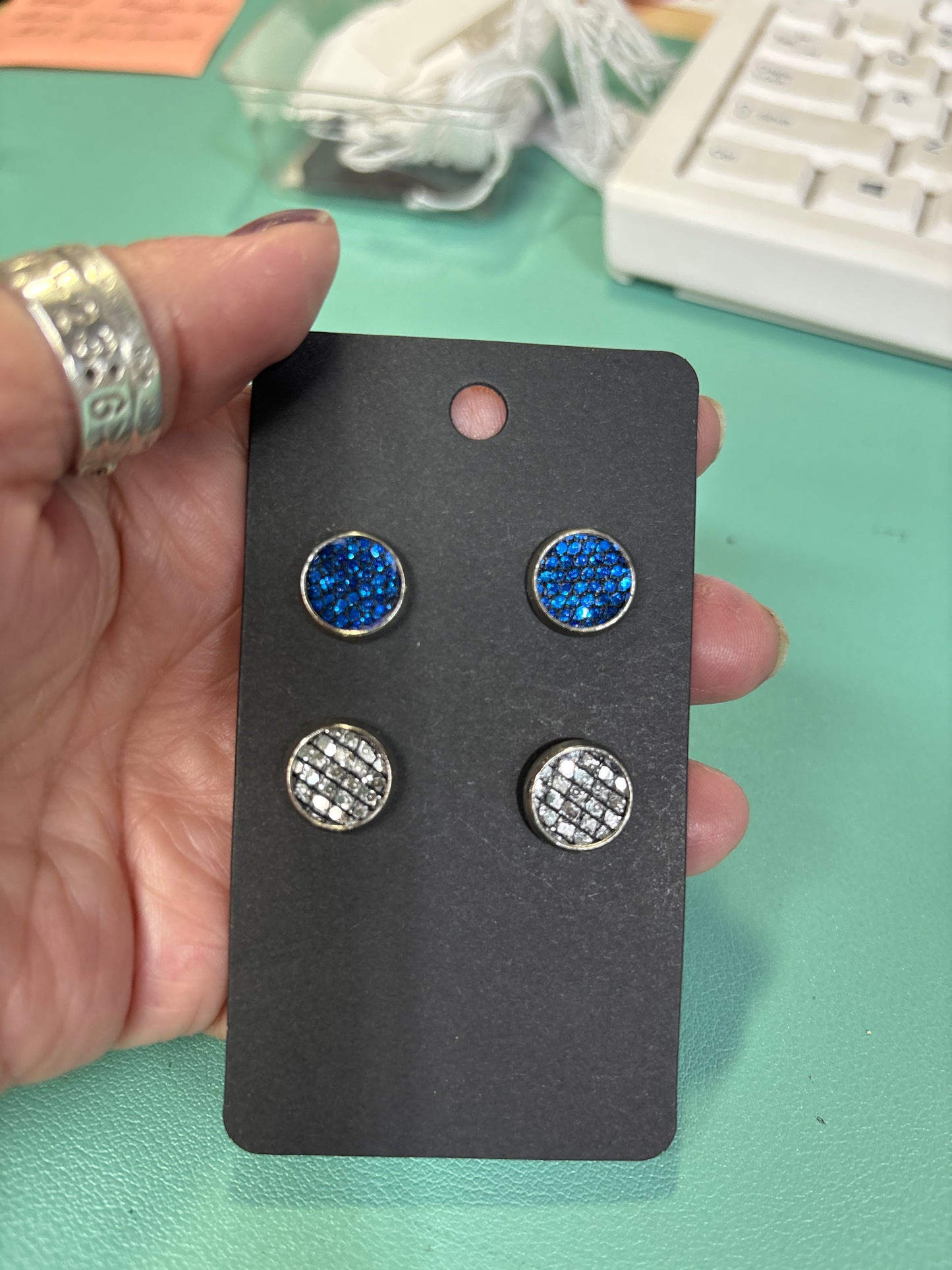 Blue and silver sparkle post earrings