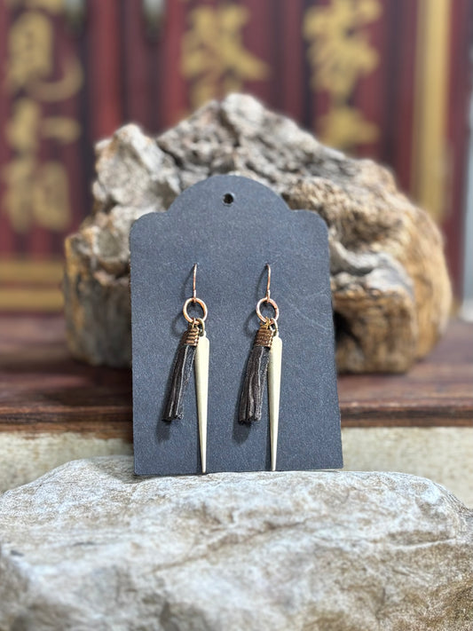 Leather and Brass spike earring