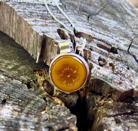 Yellow Flower etched glass necklace