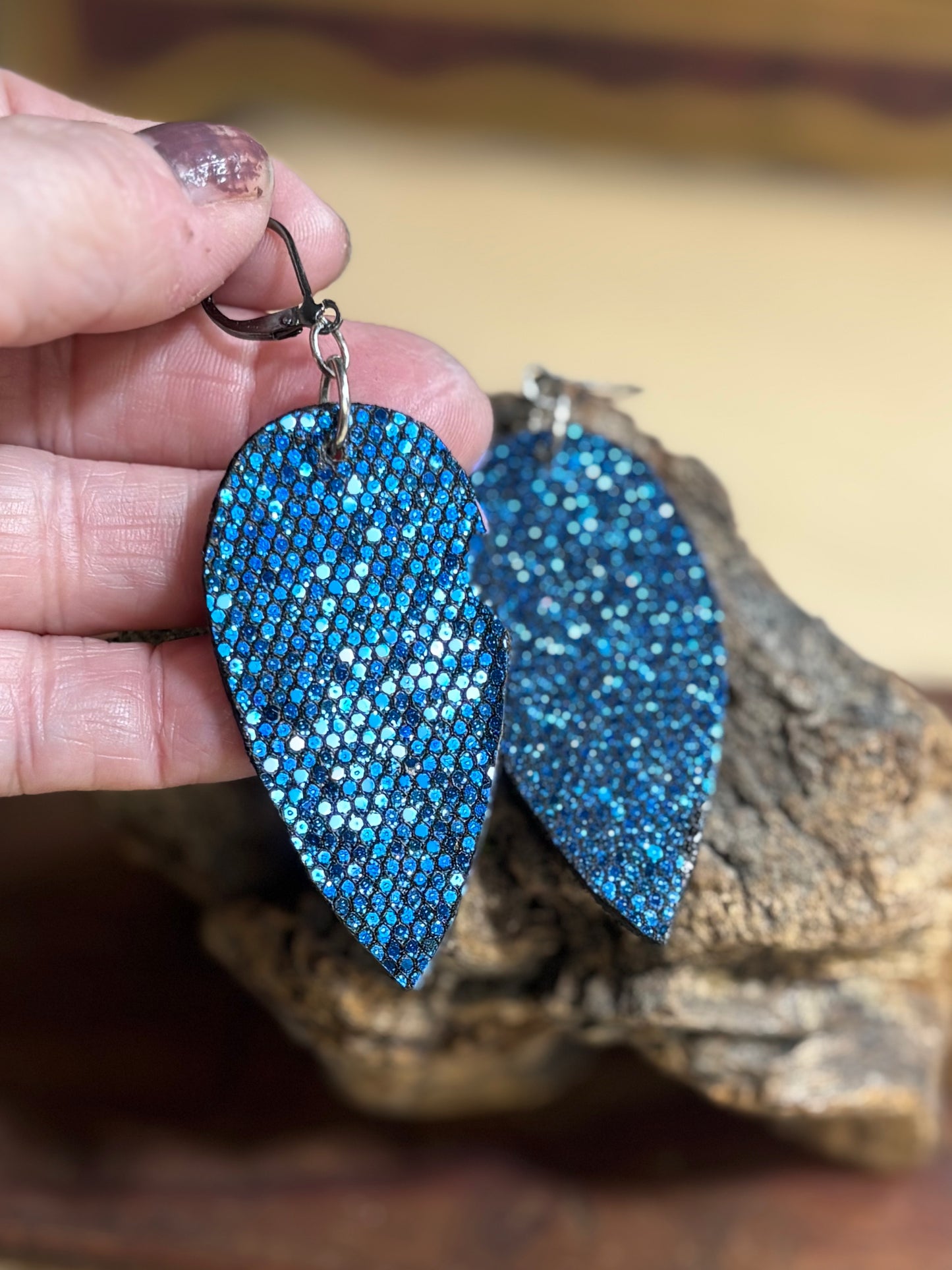 Blue glitter earrings