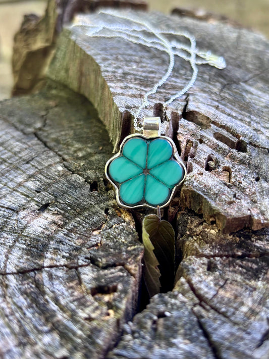 Sea green etched flower necklace