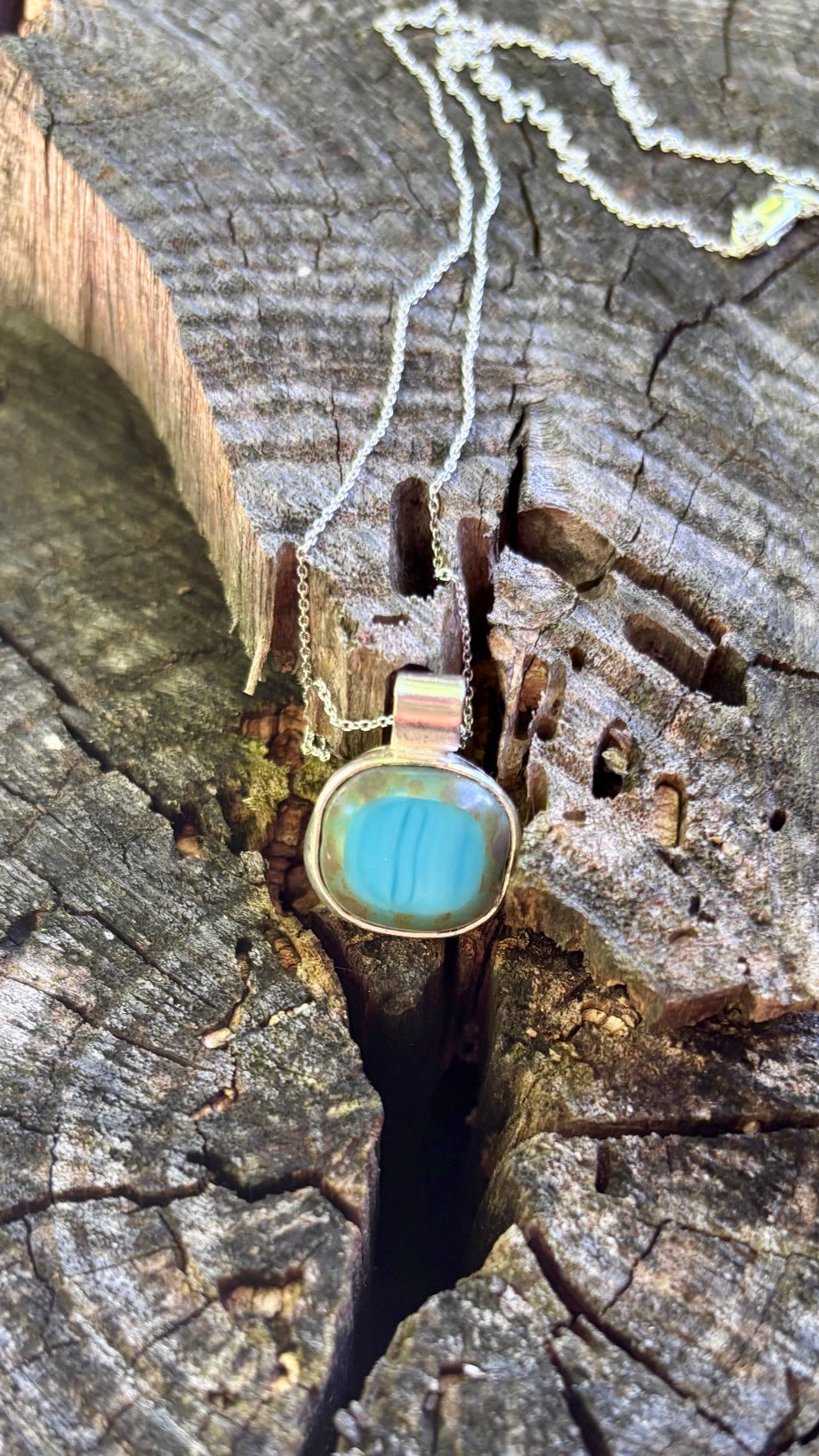 Sea blue etched glass necklace