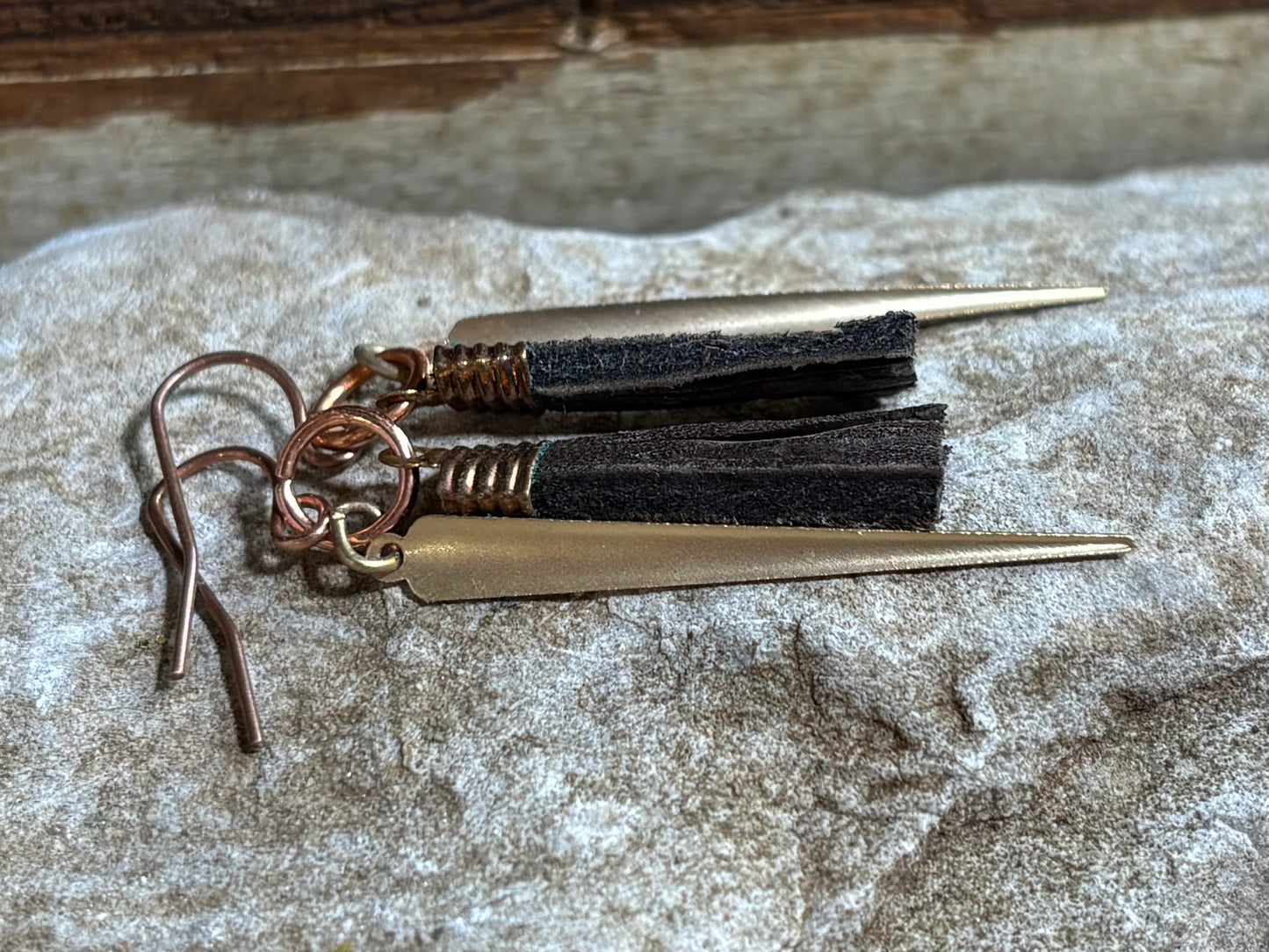 Leather and Brass spike earring