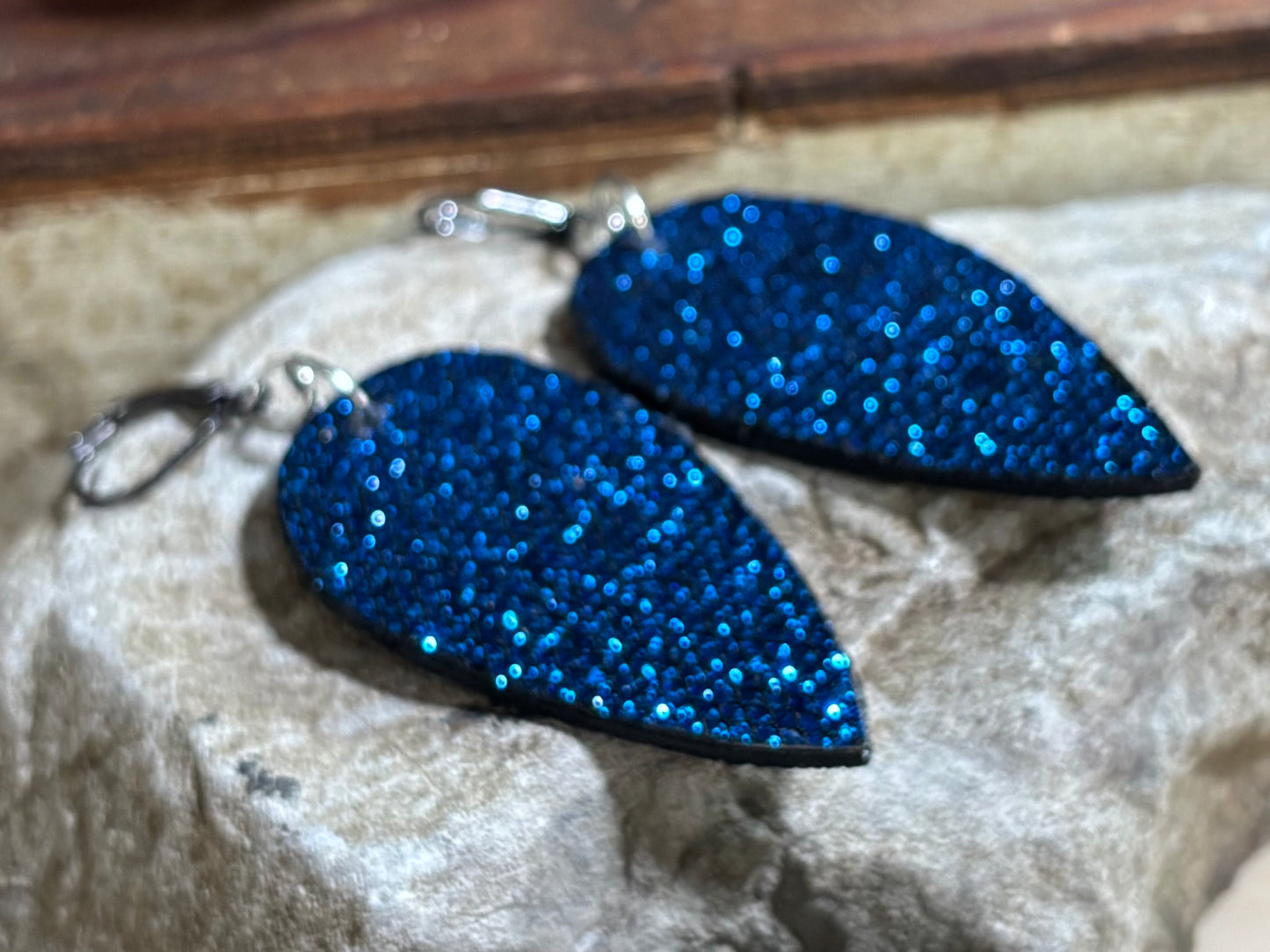 Blue glitter earrings