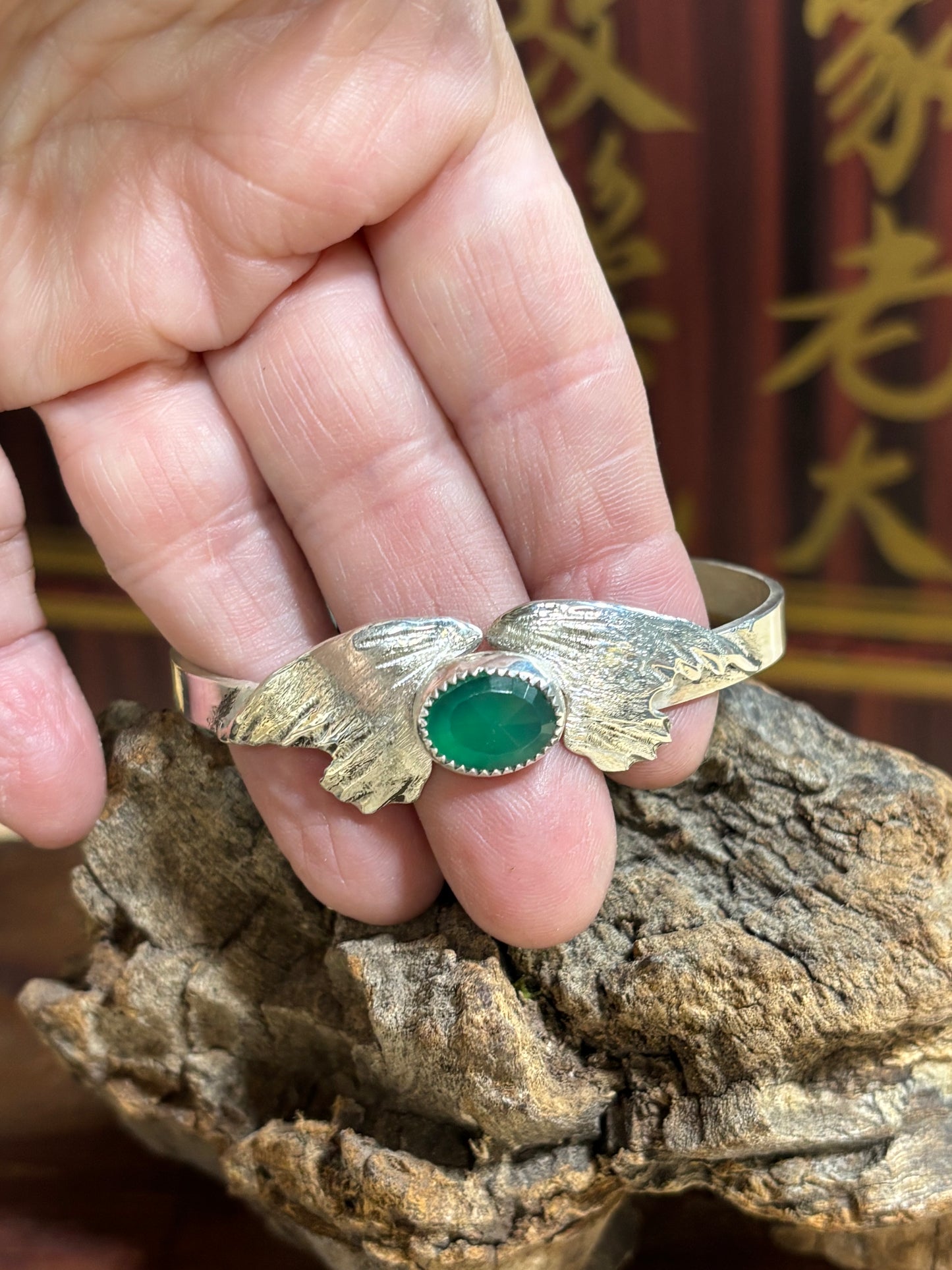 Chalcedony Green Faceted stone bangle