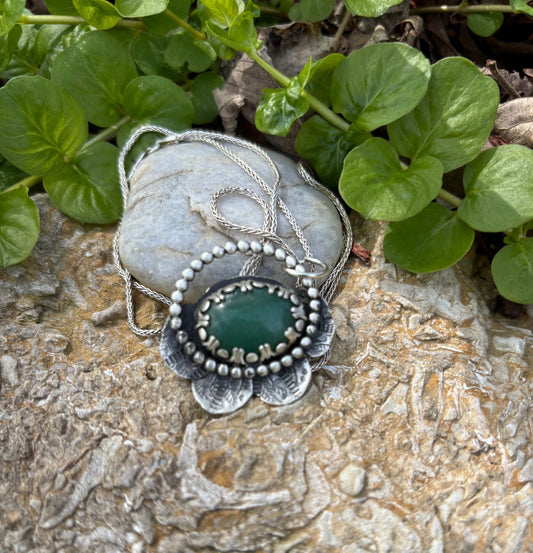 Green Aventurine stone flower necklace