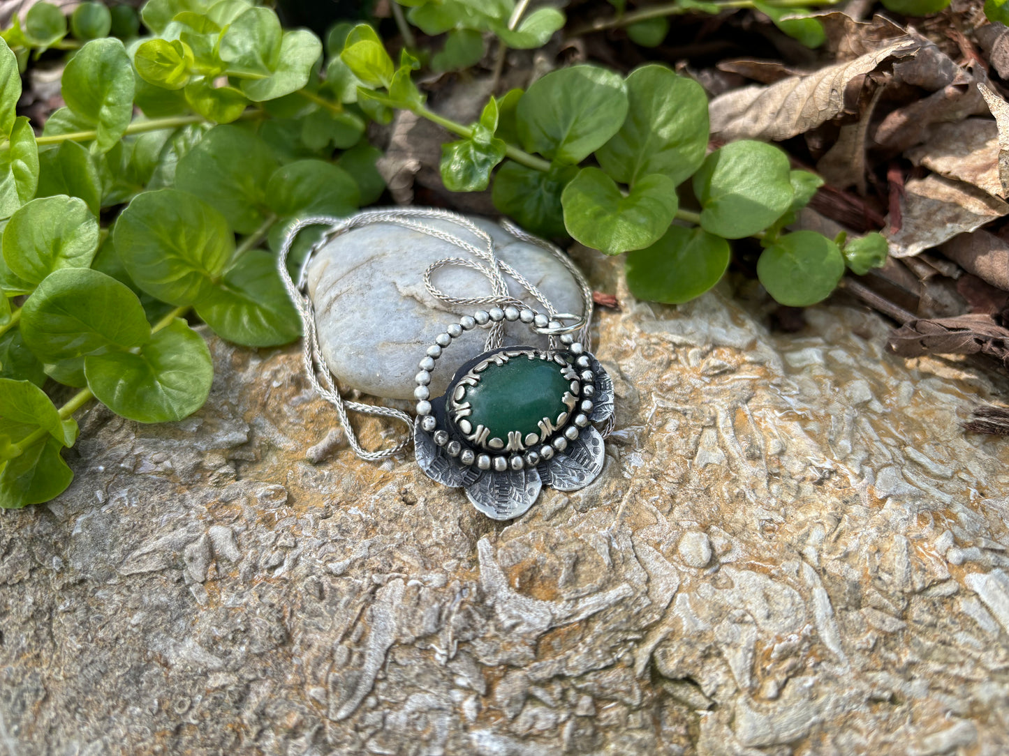 Green Aventurine stone flower necklace