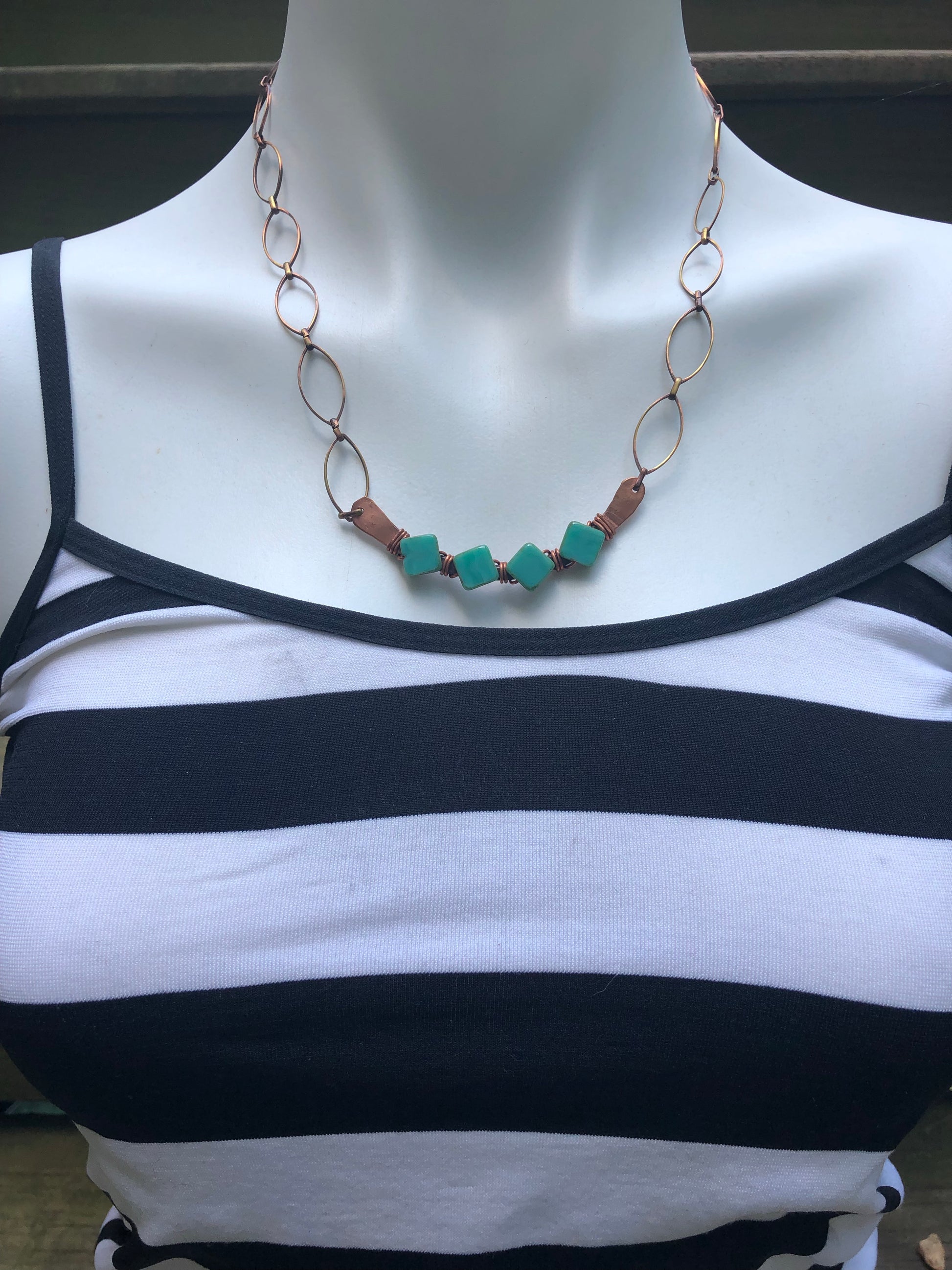 Copper Czech glass necklace earrings set - collectionsbytracy.com