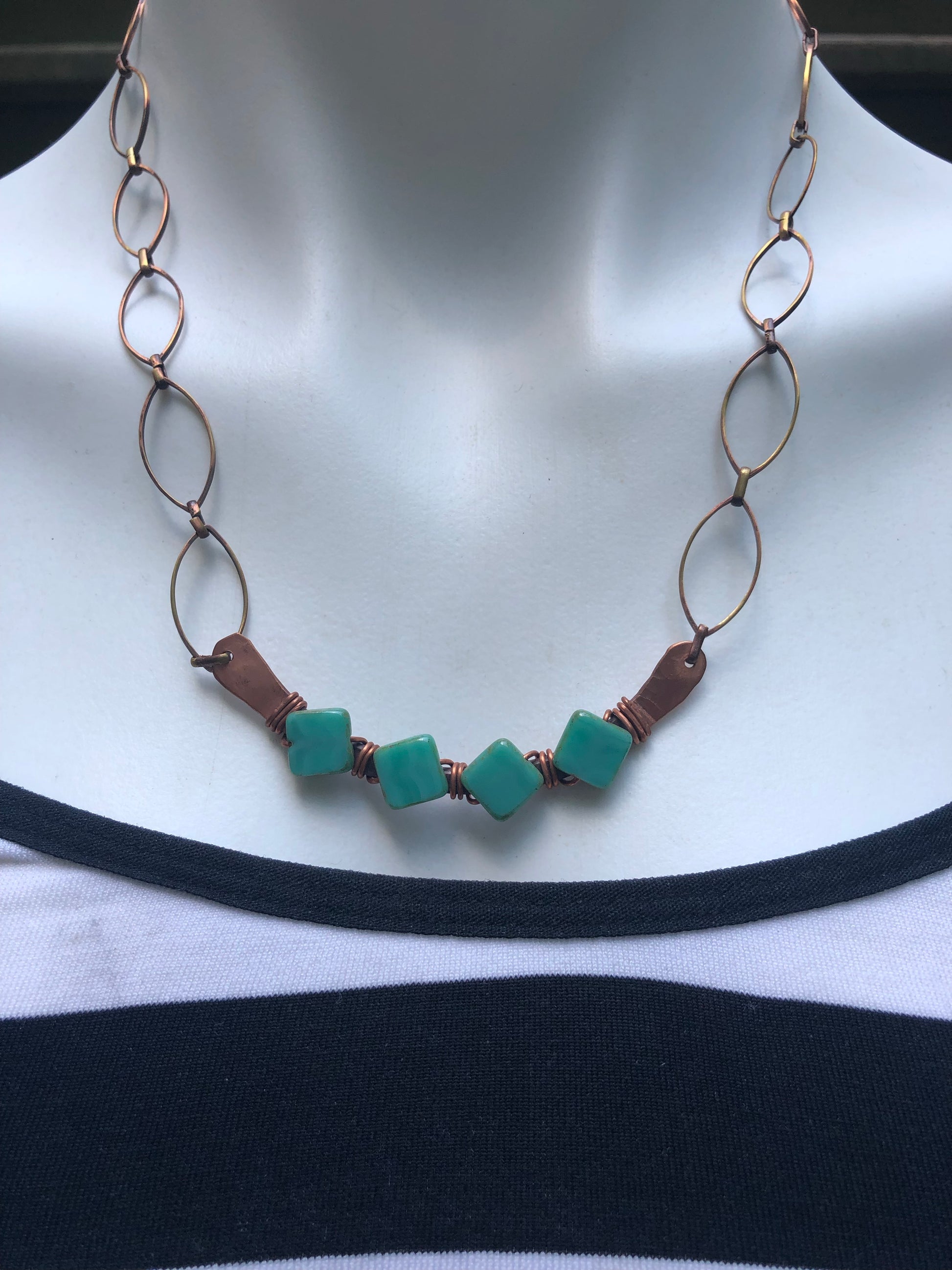 Copper Czech glass necklace earrings set - collectionsbytracy.com