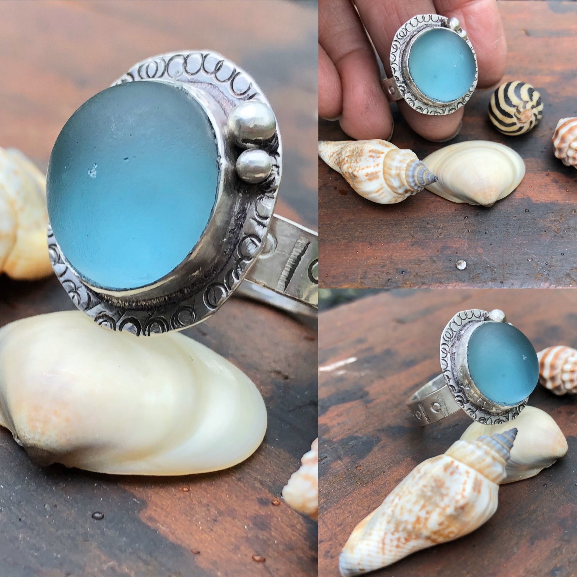 Blue Beach glass ring - collectionsbytracy.com