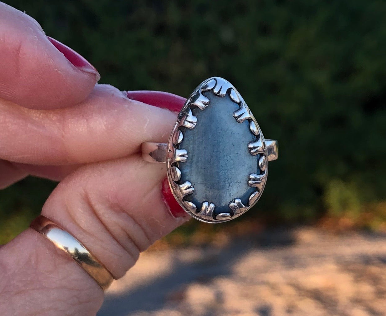 Teardrop blue shell ring - collectionsbytracy.com