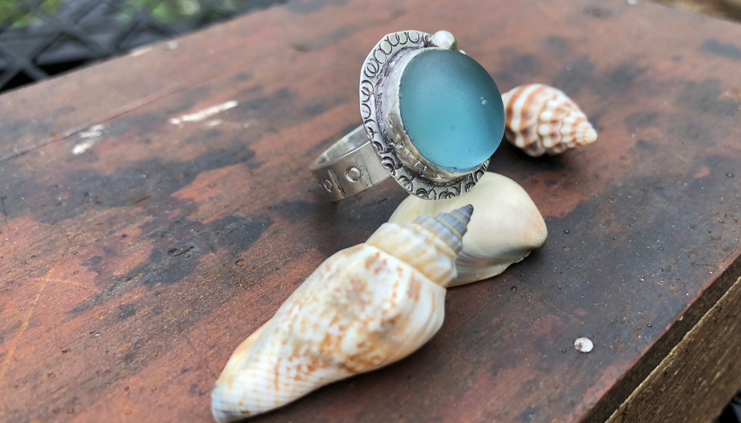 Blue Beach glass ring - collectionsbytracy.com