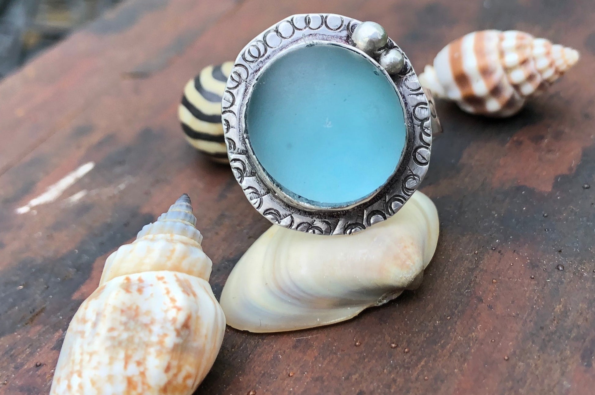 Blue Beach glass ring - collectionsbytracy.com