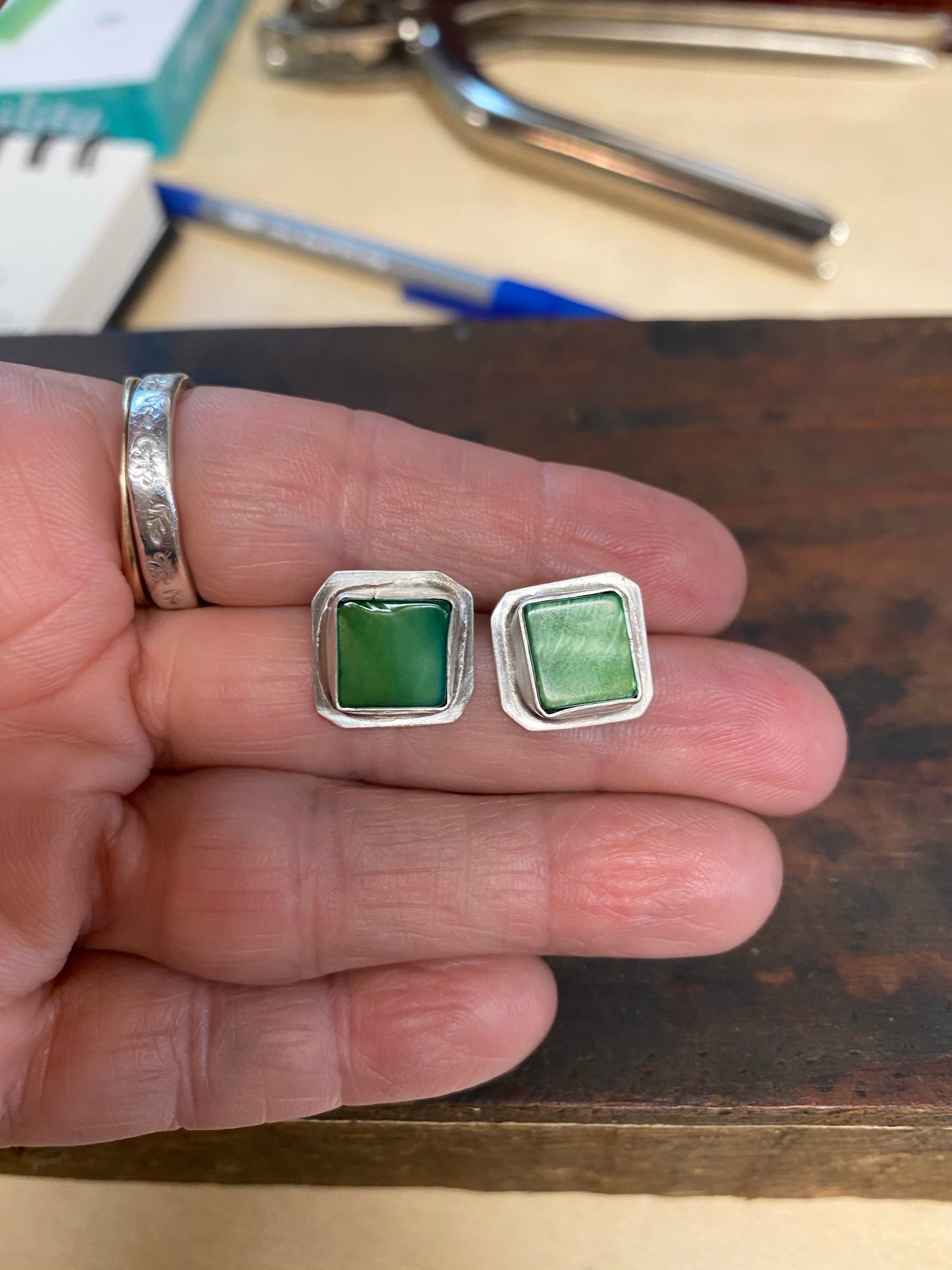 Green shell post earrings - collectionsbytracy.com