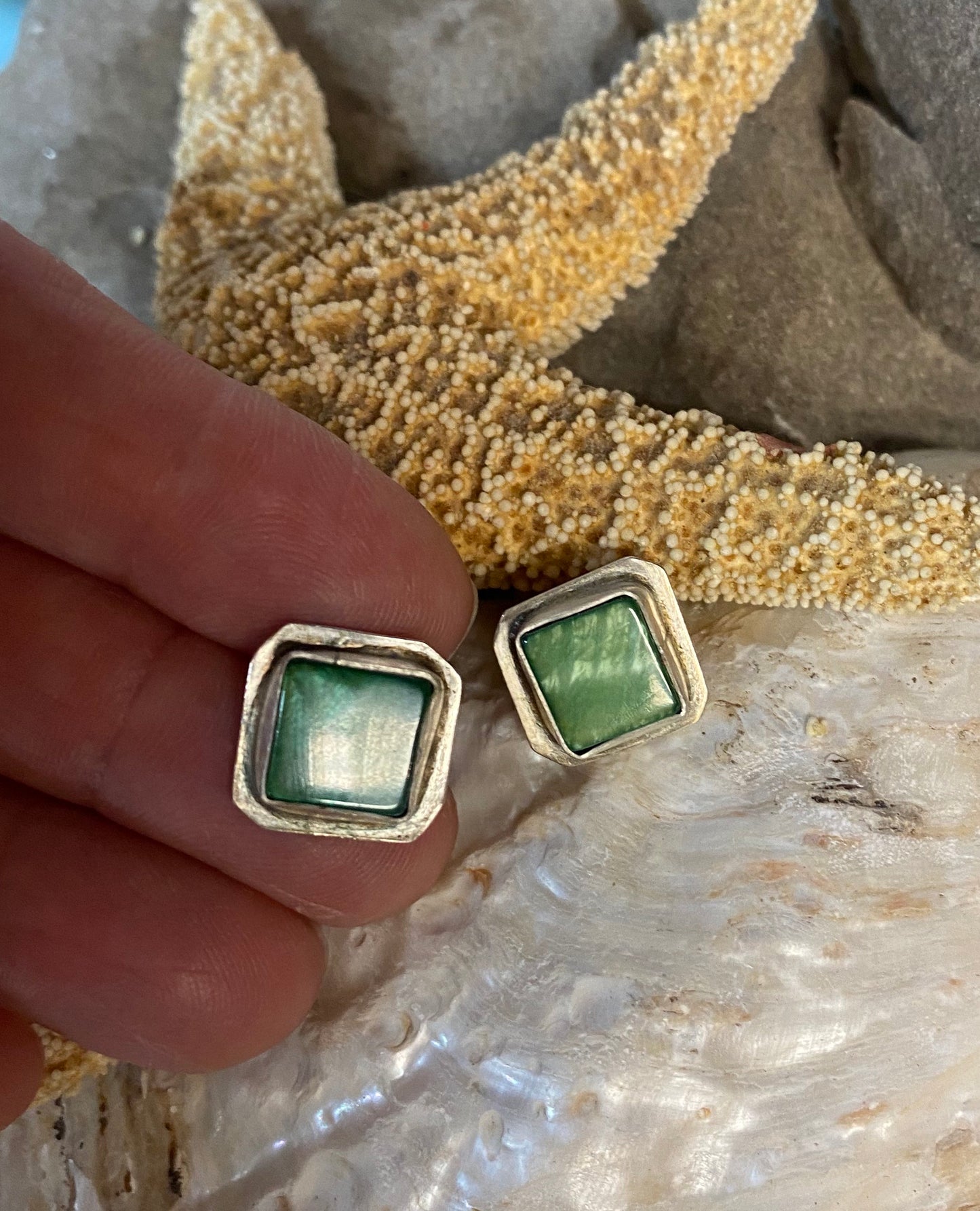 Green shell post earrings - collectionsbytracy.com