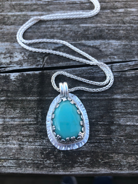 Kiln fired baby blue glass nestled in sterling silver - collectionsbytracy.com