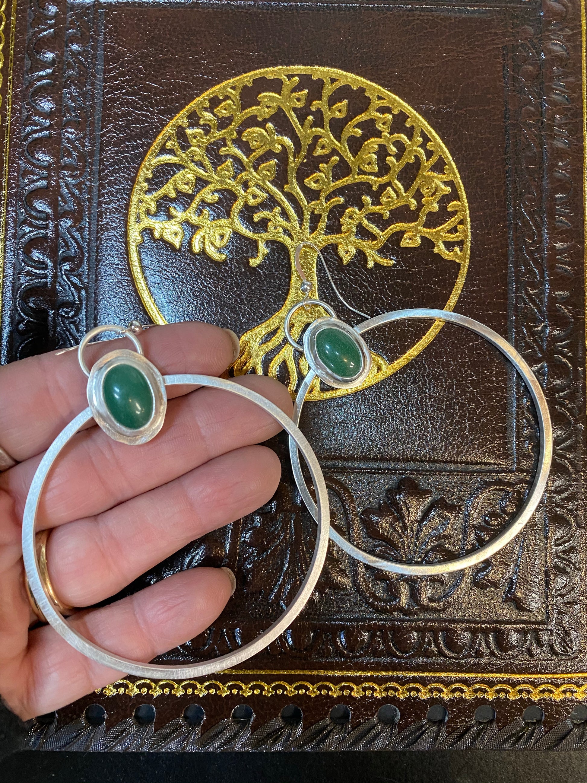 Green Aventurine gemstone hoop earrings - collectionsbytracy.com