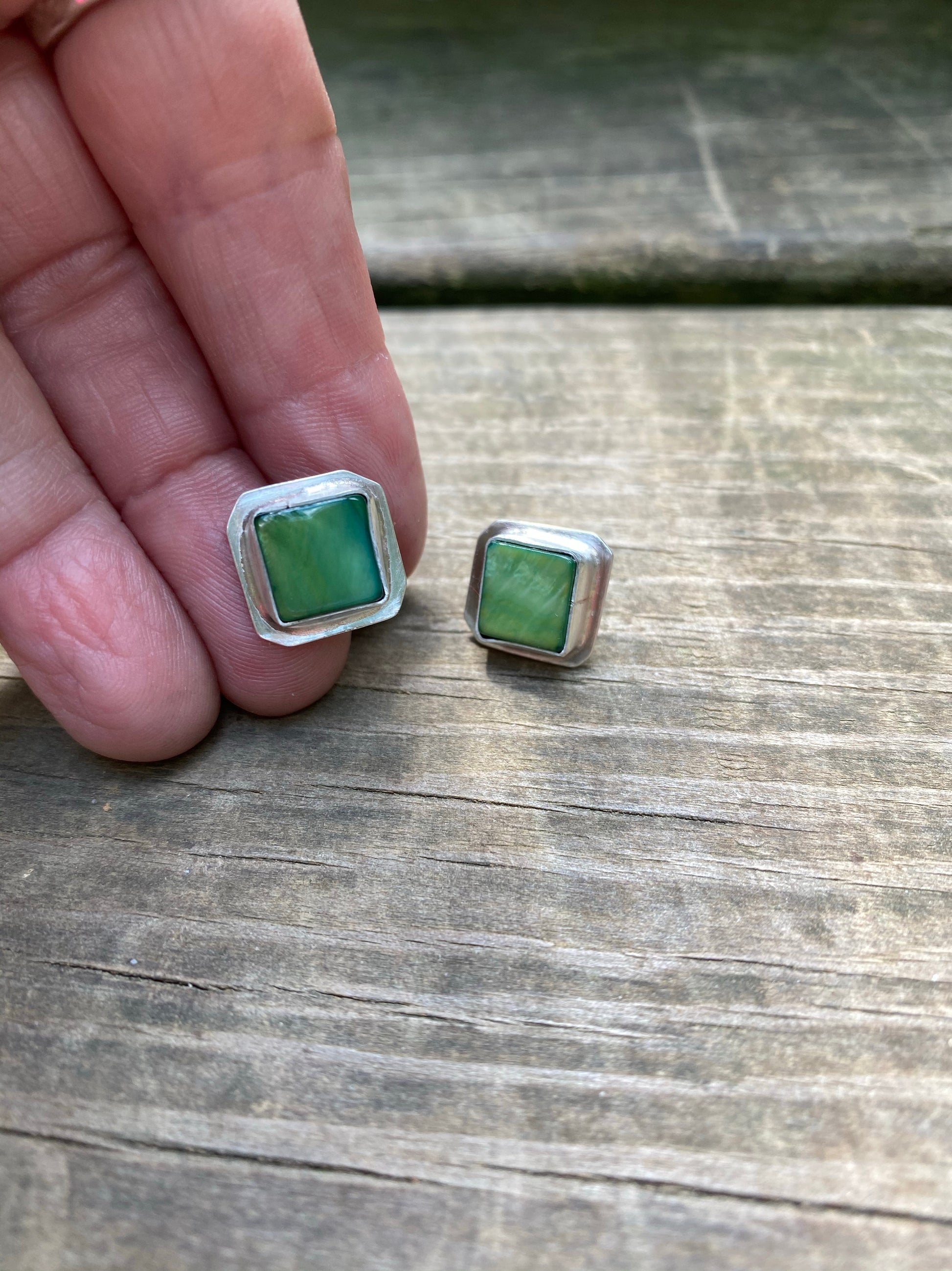 Green shell post earrings - collectionsbytracy.com