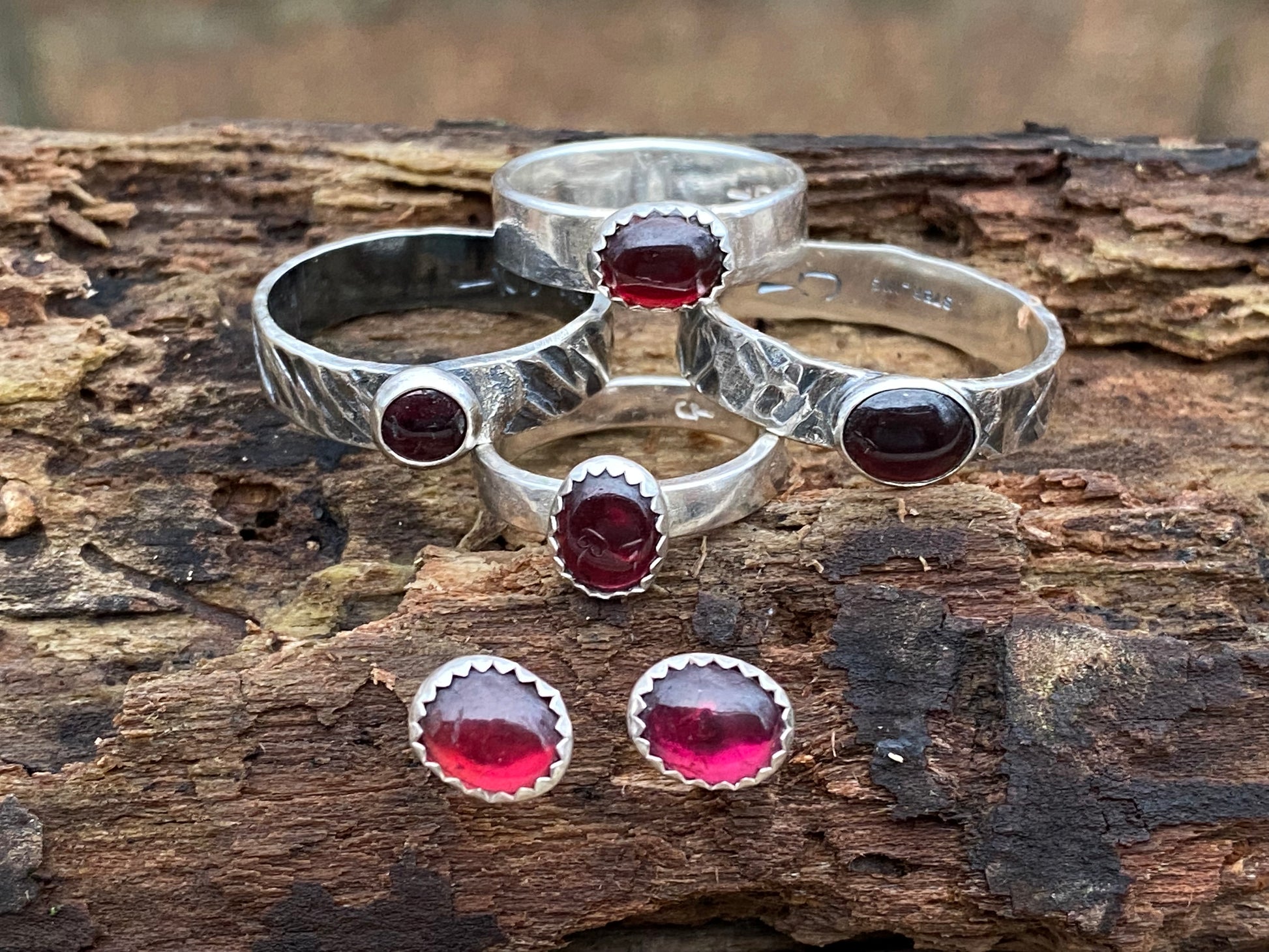 Winter Garnet rings and earrings - collectionsbytracy.com