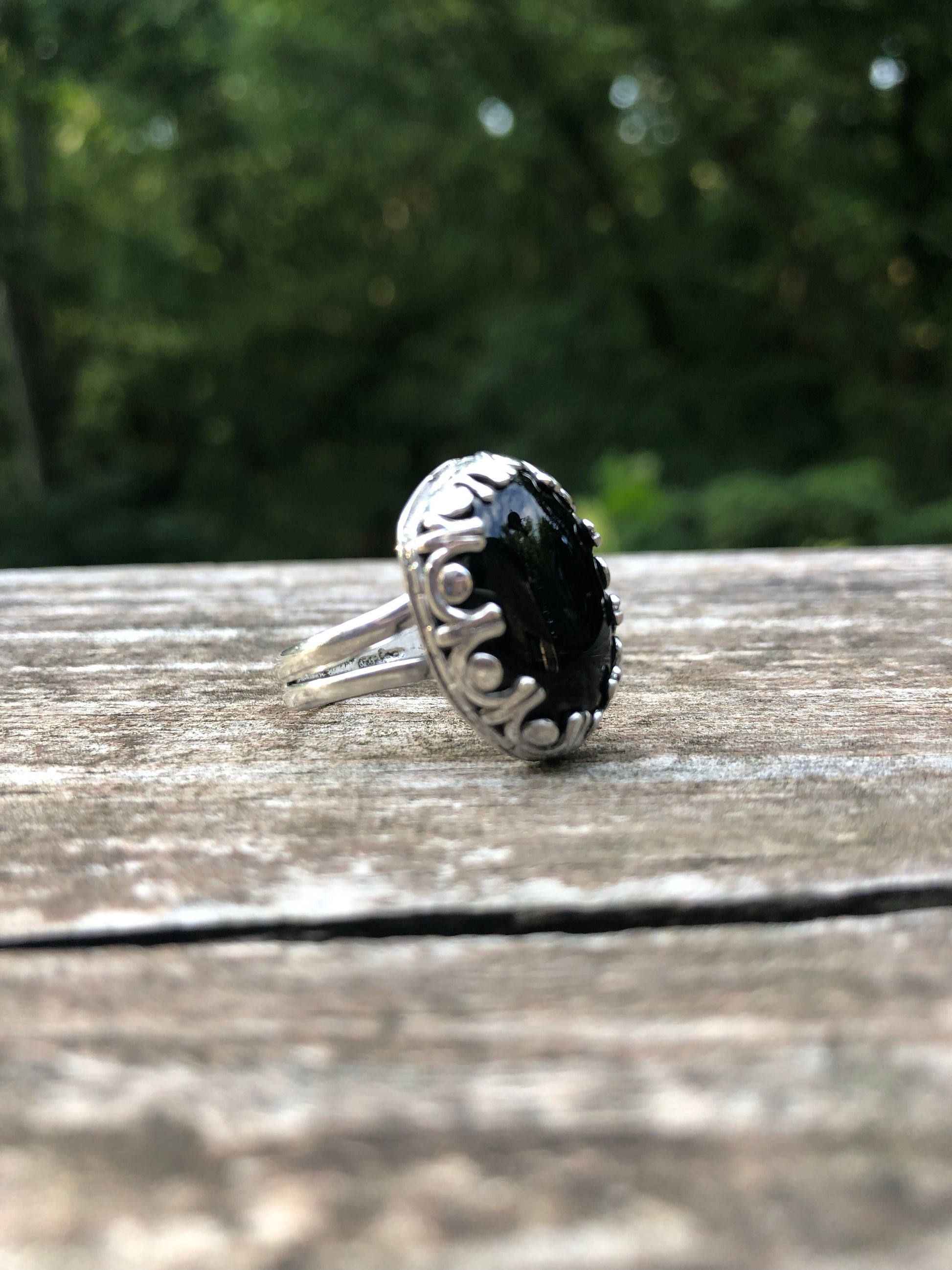 Black onyx sterling silver ring - collectionsbytracy.com