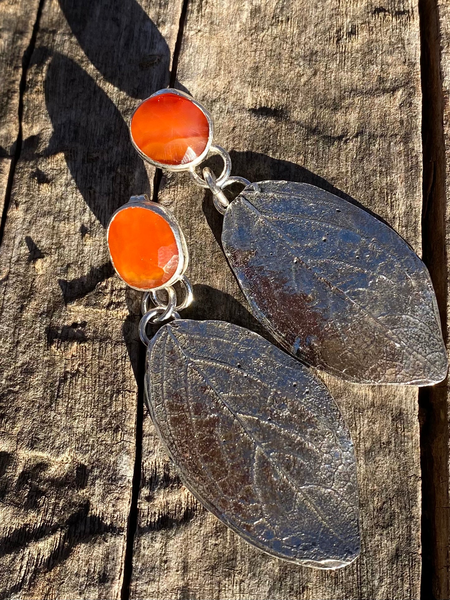Carnelian & Fine silver Leaf earrings - collectionsbytracy.com