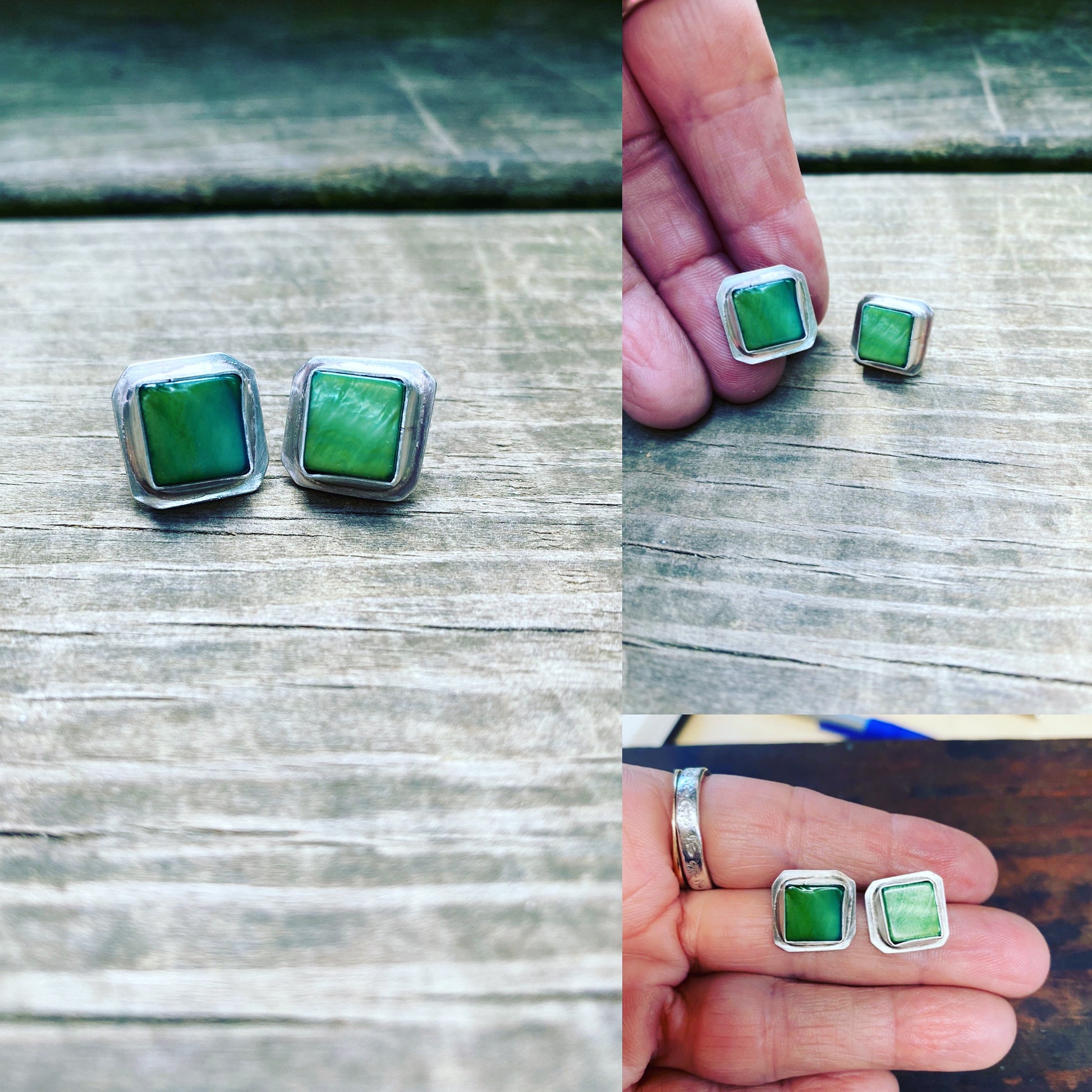 Green shell post earrings - collectionsbytracy.com