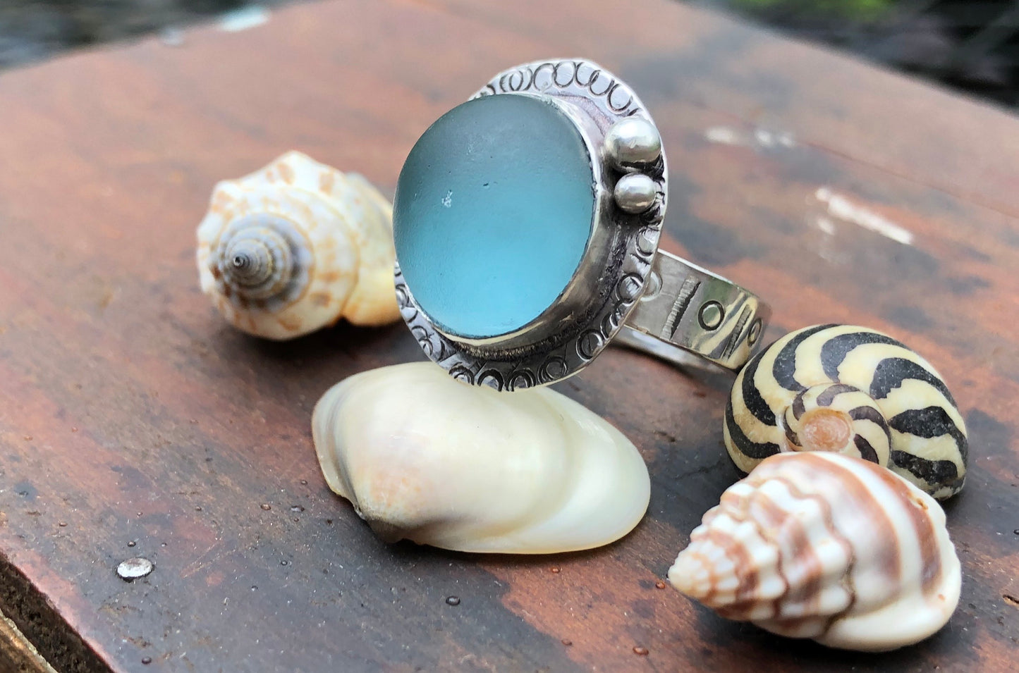 Blue Beach glass ring - collectionsbytracy.com