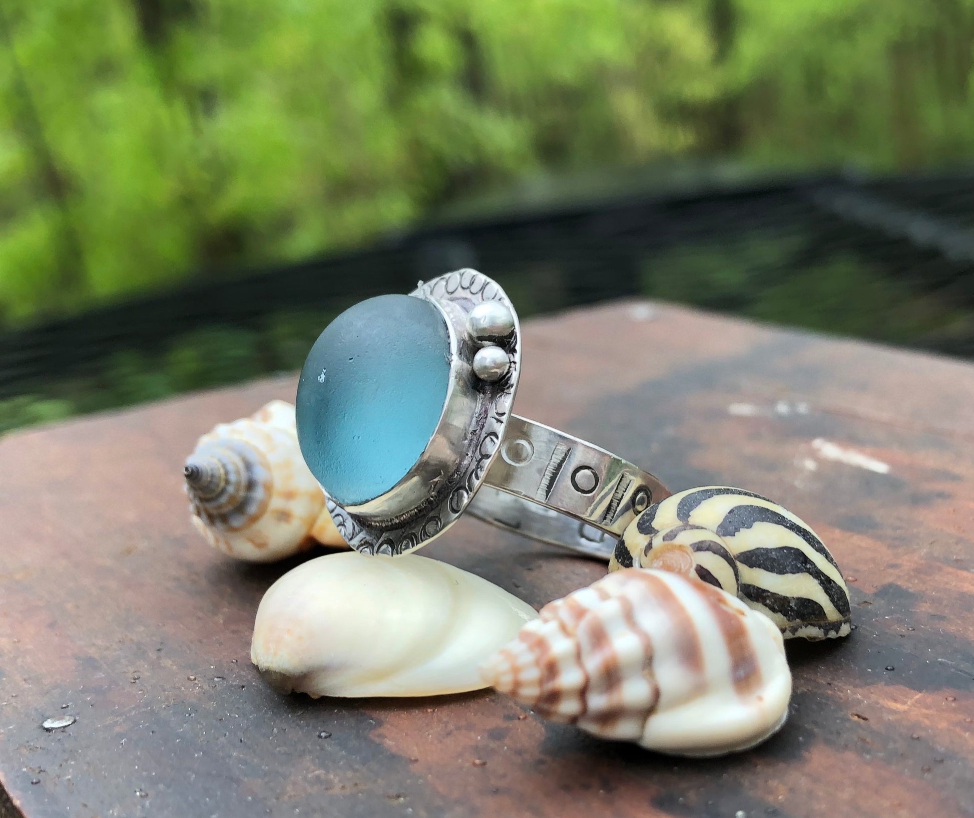 Blue Beach glass ring - collectionsbytracy.com