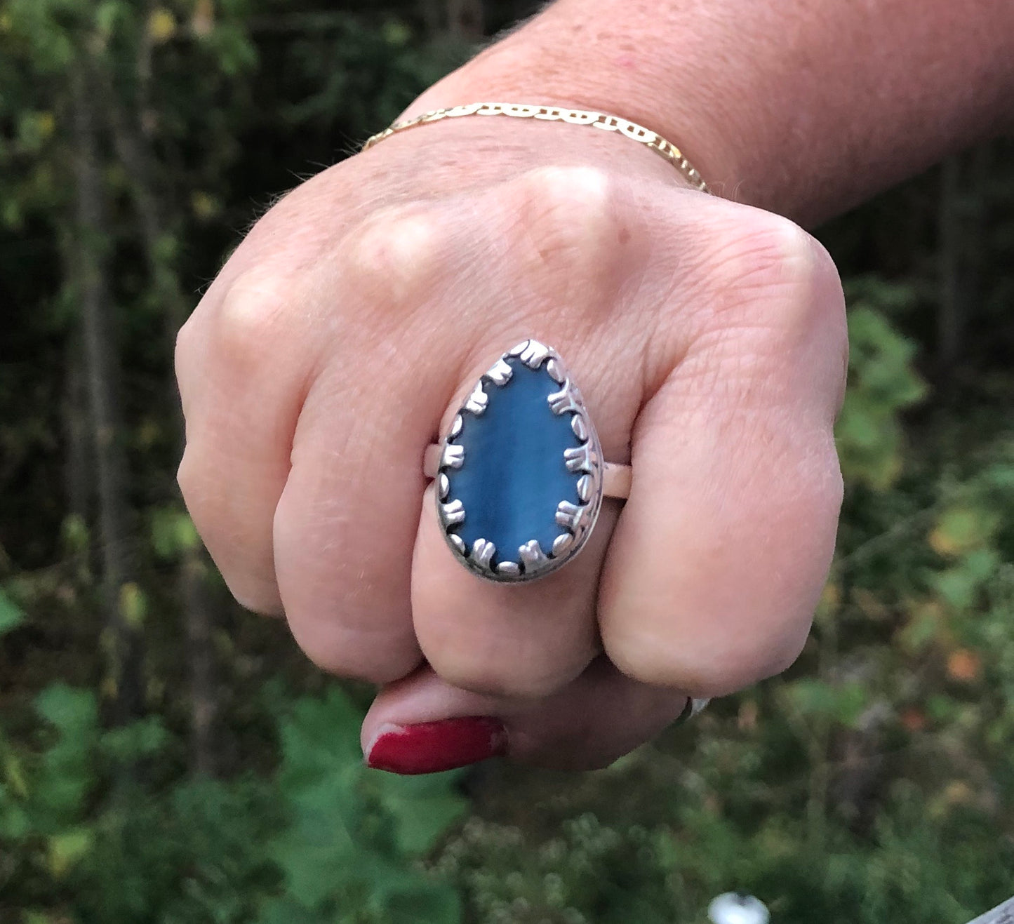 Teardrop blue shell ring - collectionsbytracy.com