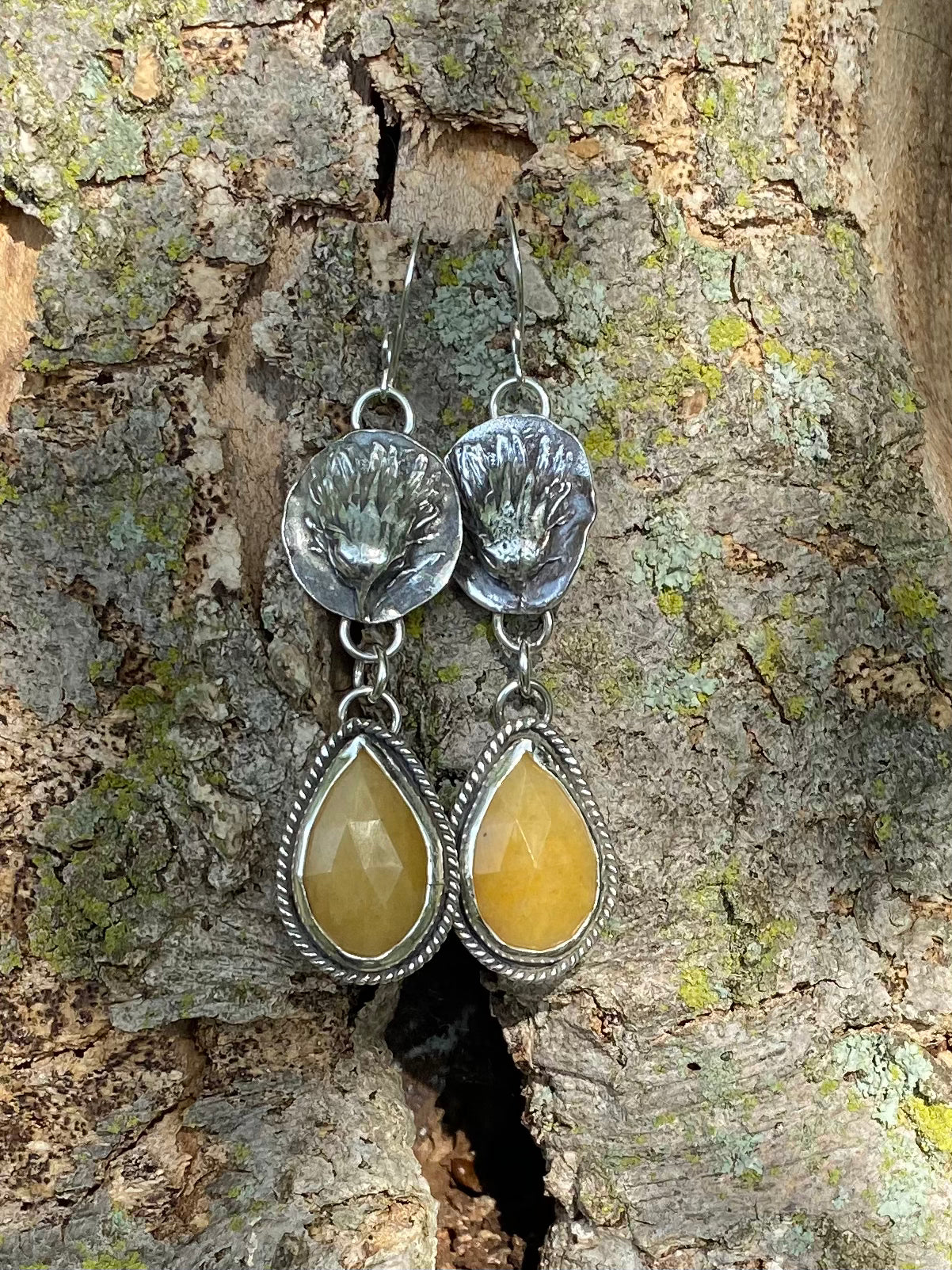 Dandelion and Yellow Aventurine stone earrings - collectionsbytracy.com
